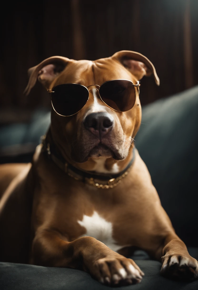 Pitbull dog with sunglasses, corrente de ouro, kalap