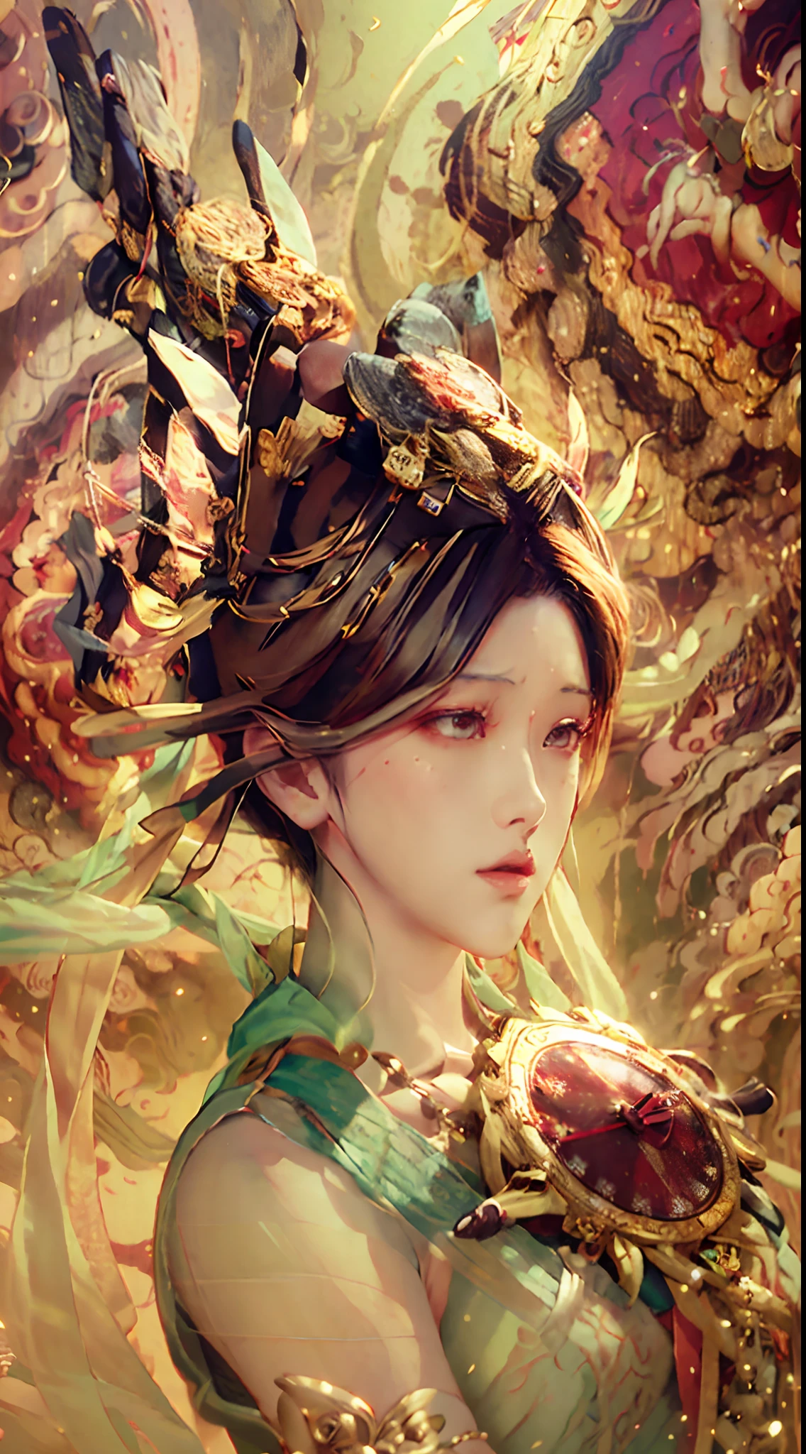 Close-up of a woman in a dress,The background is the clock, Guviz-style artwork, 8K highly detailed digital art, 8K high quality detailed art, Beautiful character painting, 2. 5 D CGI anime fantasy artwork, Beautiful digital artwork, chengwei pan on artstation, Fanart Meilleure ArtStation, Guviz