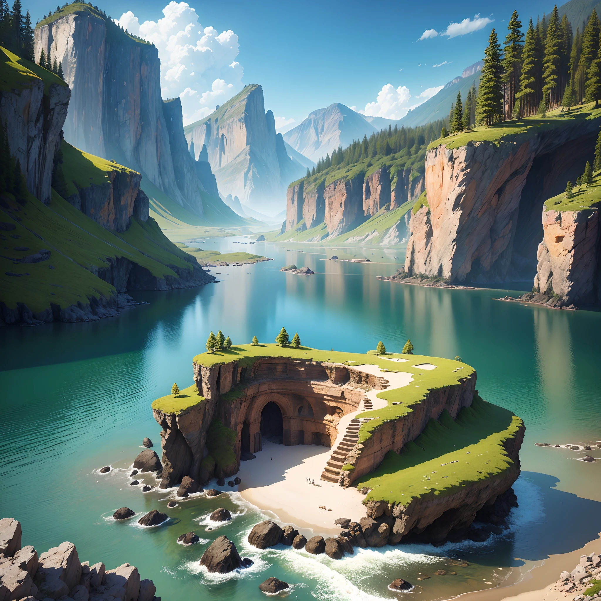 photorealistic image of a breathtaking natural landscape, with stunning details and vibrant colors. The scene should be so beautiful and realistic that it looks like you could step right into it.