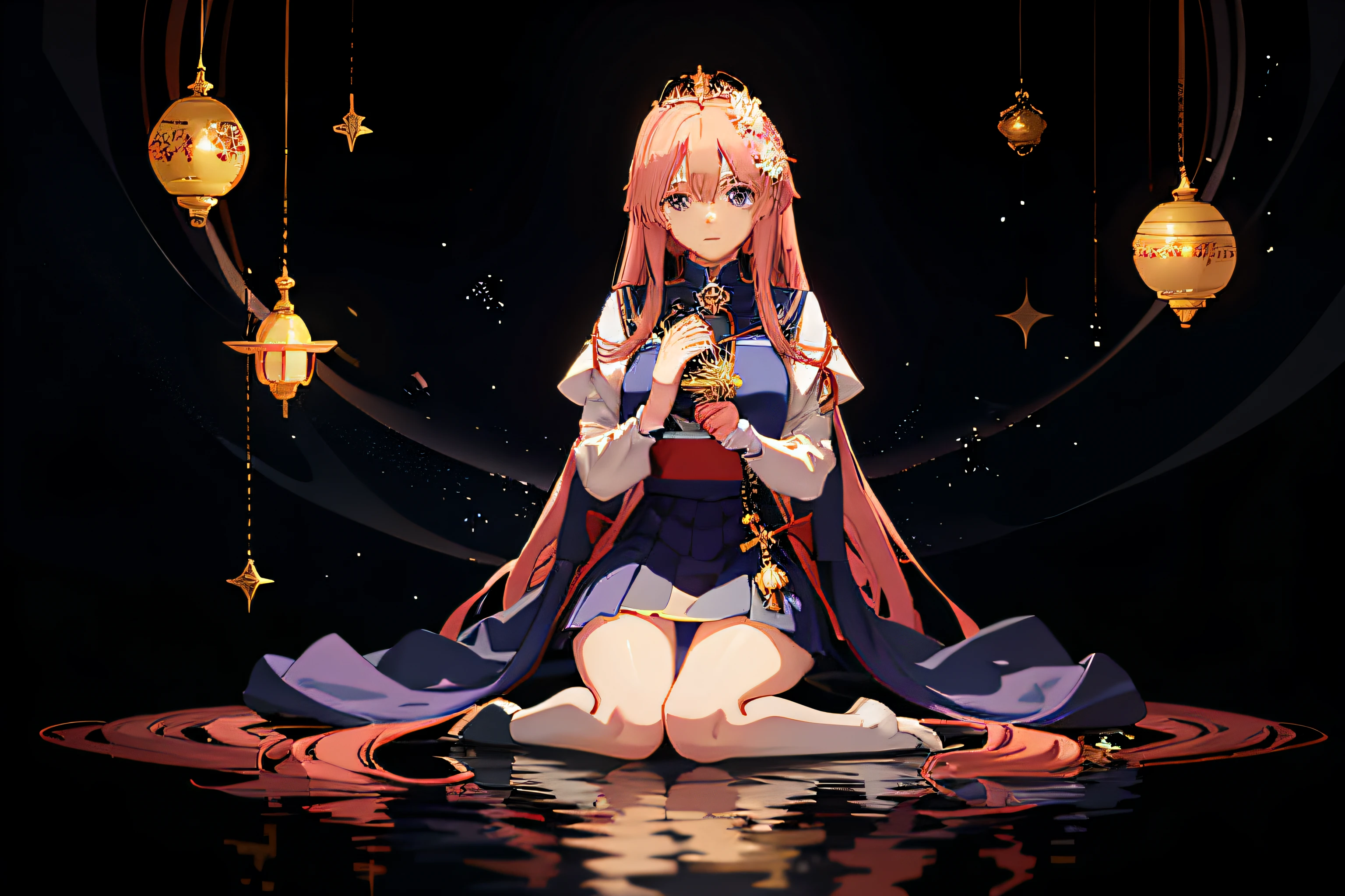 An anime character sits on the ground with a flower as the background, two beautiful anime girls, wearing short skirts, the queen and ruler of the universe, the flower prince crowned as the king, the king recites a hymn for the princess, an anime kangaroo, high-quality fan artwork, Zero Zen art, a 80s anime style with 14% influence, anime style resembling Fate/stay night, staying overnight, 4K manga wallpapers, anime images.
