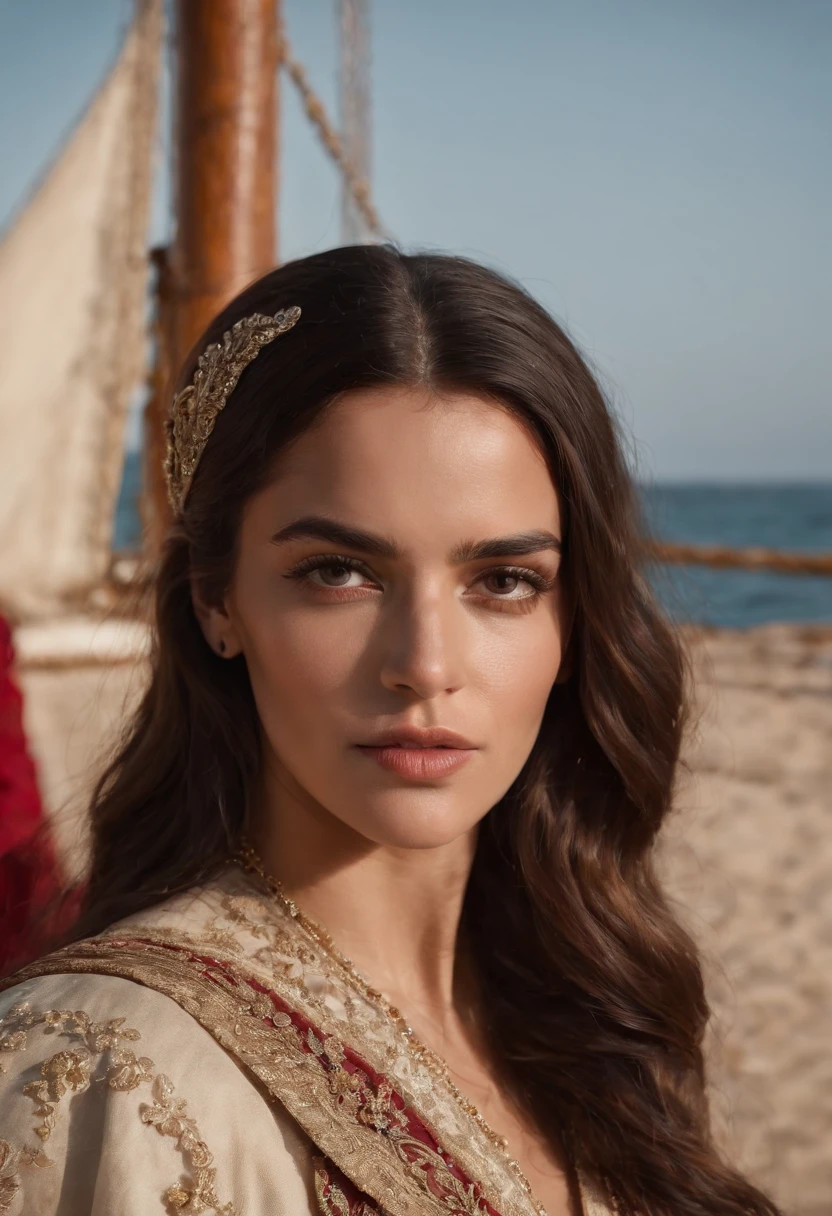 The singer Rosalía Vila Tobella arriving in Spain in a caravel with the name Motomami