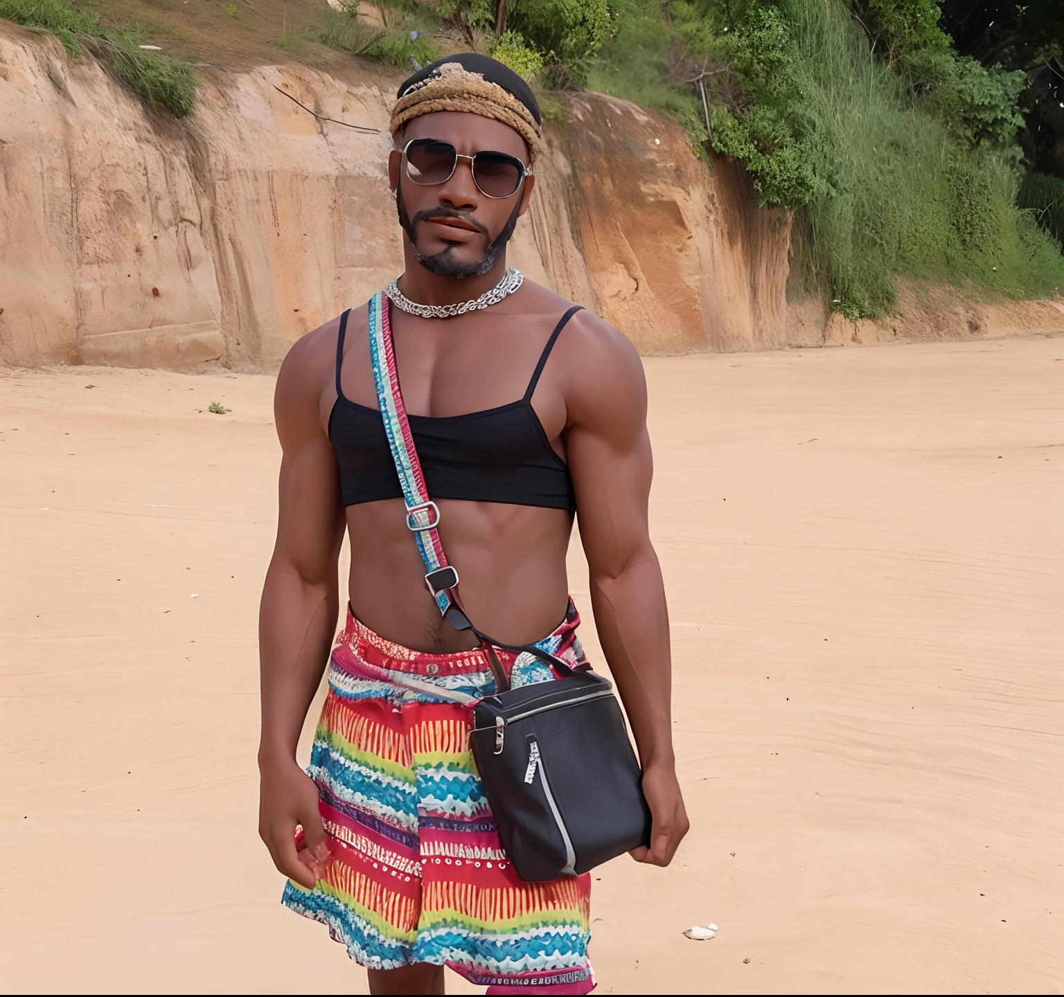 Homem negro carec com barba vestido com roupas feminina