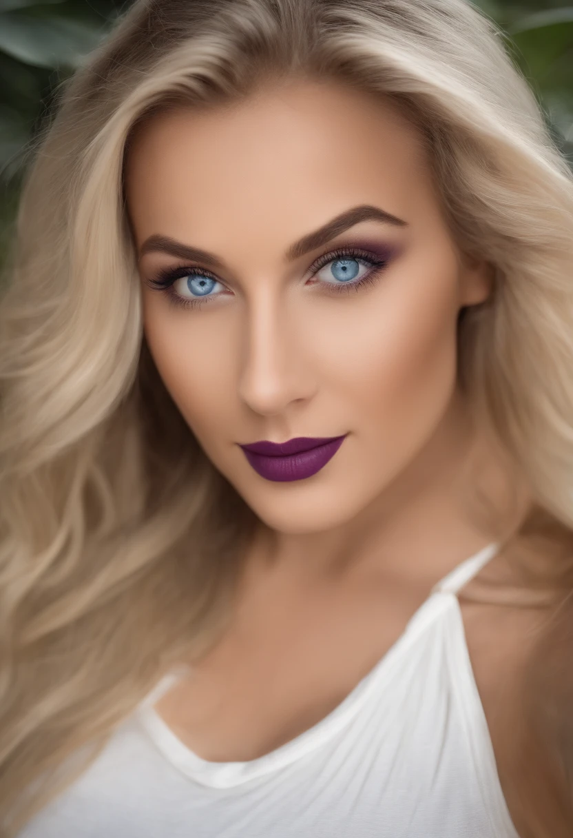 Sexy girl with blue eyes, ultra realistisch, Akribisch detailliert, blonde hair and big blue eyes, Selfie einer jungen Frau, Augen auf der terrasse, Violet Myers, Blick direkt in die Kamera, Gesicht mit Artgram, dezentes Make-up, Stunning full body shot, medium to large bust size