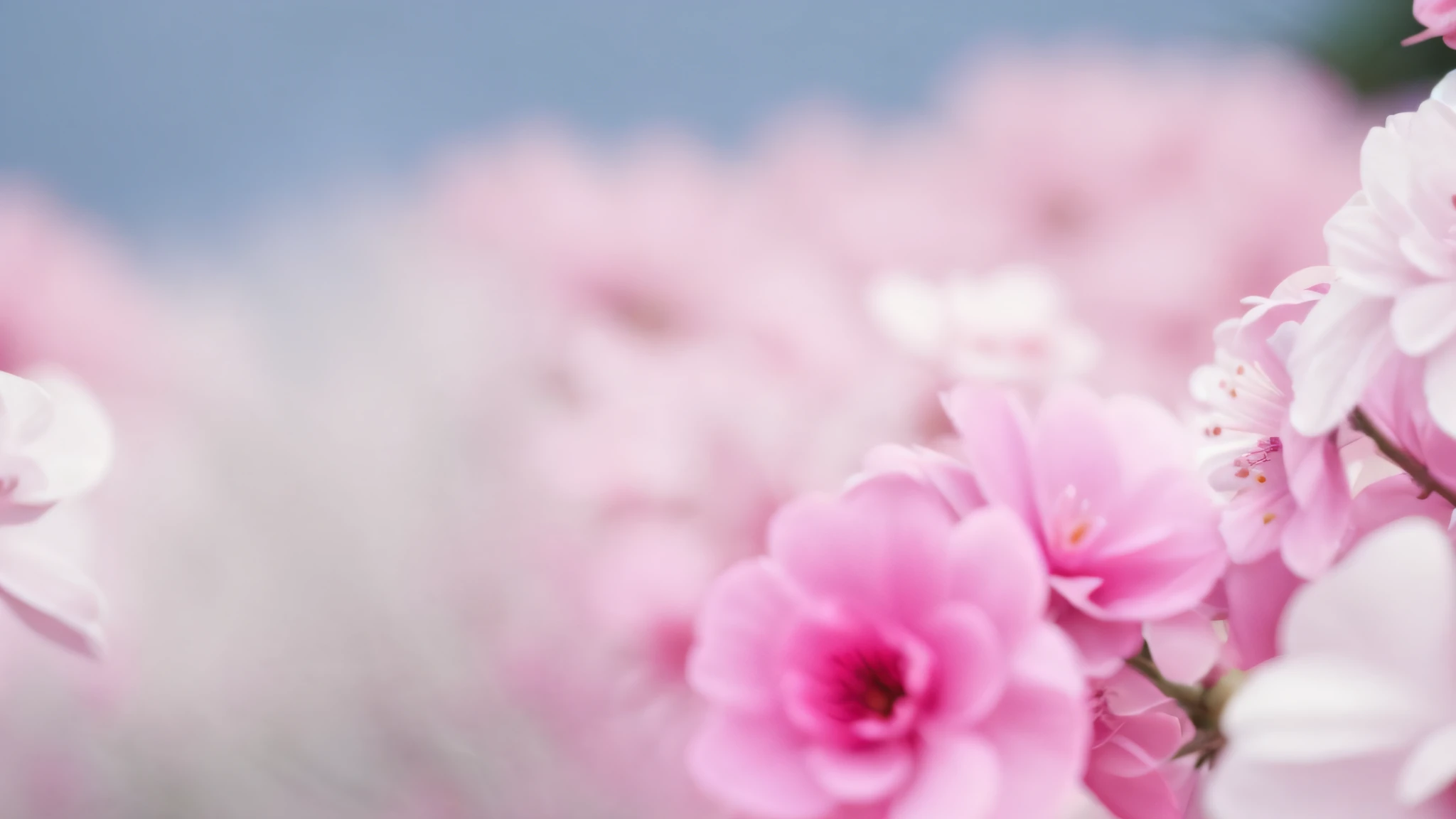 There are many pink flowers in a field of pink flowers, fundo da flor de cerejeira, Sakura Bloomimg, flores cor-de-rosa, flores macias, Flores no fundo, flor e flores no fundo, flowing sakura-colored silk, Sakura florescendo no fundo, Flor de Sakura, Flores de Sakura, Sakura exuberante, Seda Sakura Fluindo, tons de rosa e azul, Japanese related to flowers, pink petals