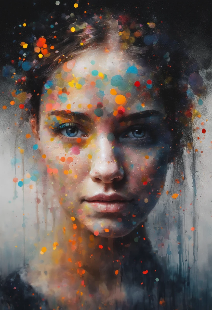 agnes cecile woman face black, glowing design, pastel colors, ink drops, autumn lights