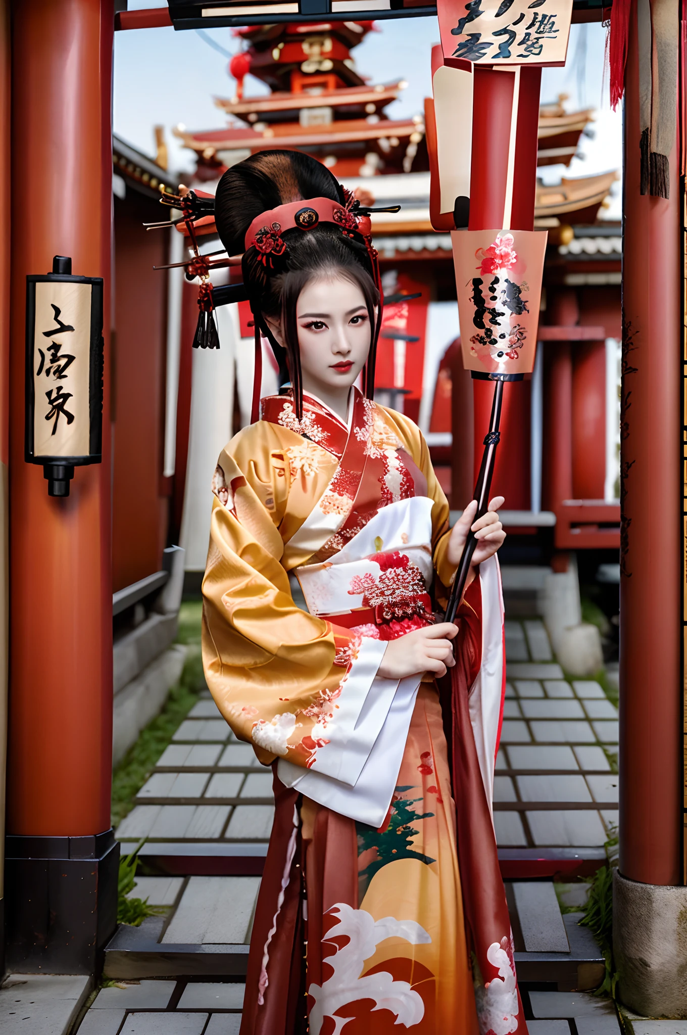 a human female character,taoist:1.4, single hairbun,chinese type, age around 20, small breasted, in a traditional wudang outfit,(geisha hair,oiran hairsticks,oiran hair ornament:1.3),athletic, 165 cm height, 55 kg weight, brown eyes