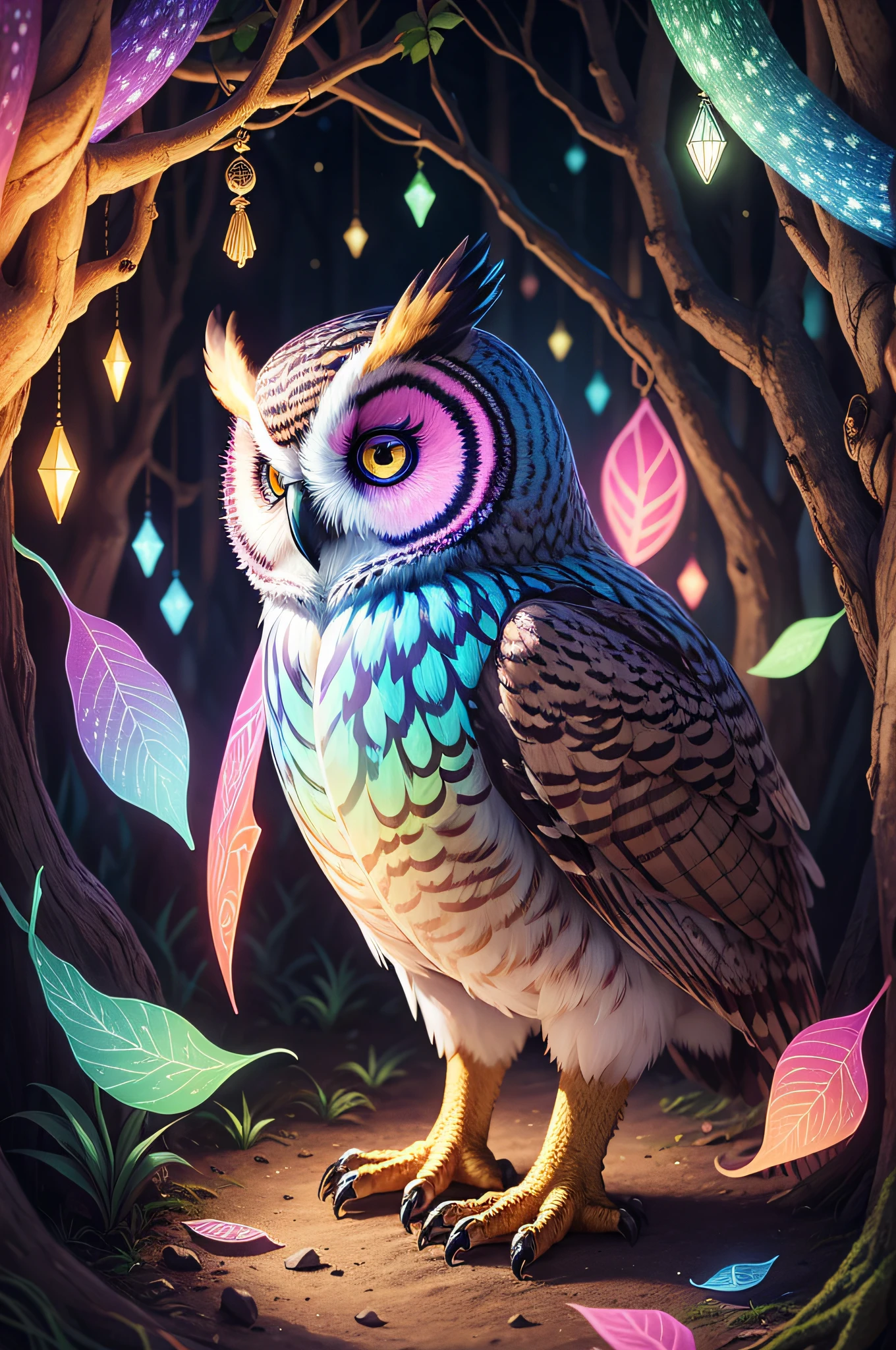 "Owl in the magical forest, multidimensional quilted paper, art, Chibi, Yang08k, beautiful, colorful, Artworks, Superior Quality, best quality, Official Art, Beautiful and Aesthetic, (16k ultra-realistic)"