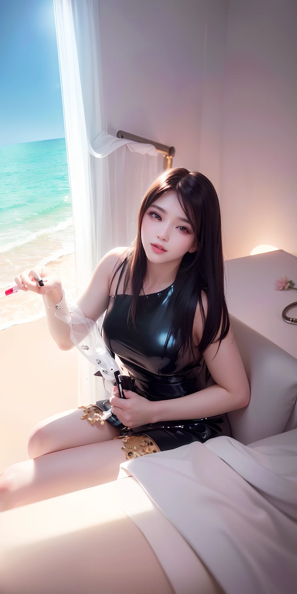 (8k, RAW photo, photorealistic:1.25) ,( lipgloss, eyelashes, gloss-face, glossy skin, best quality, ultra highres, depth of field, chromatic aberration, caustics, Broad lighting, natural shading,Kpop idol) looking at viewer with a serene and goddess-like happiness,
