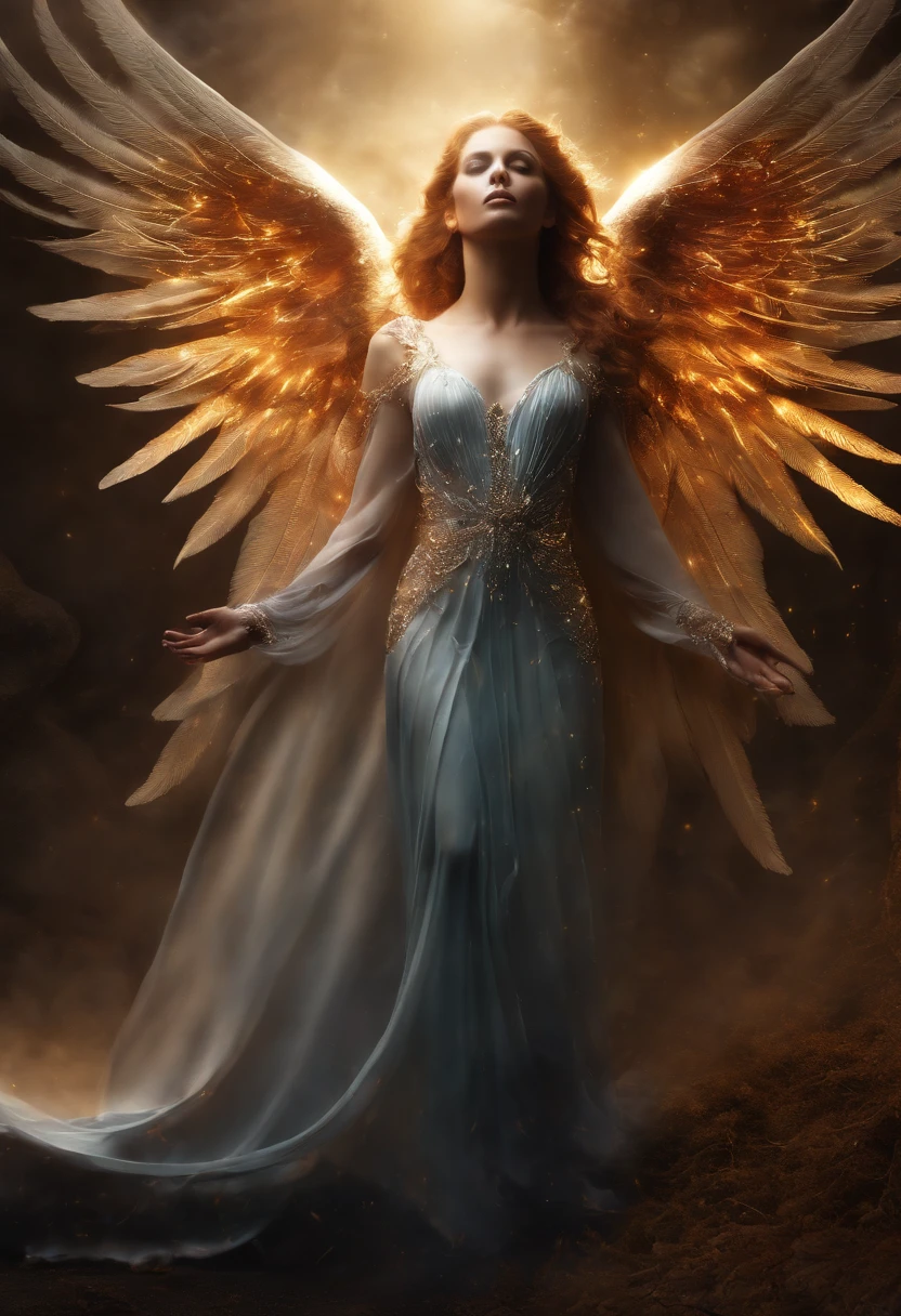 ((Very beautiful angel queen,The final form as a perfect angel, the masterpiece of an angel,Huge and intricate angel wings,The most dignified wings,Golden light,shining background,The most opulent and holy temple background,White and gold temple background,King of Angels, The most dignified angel, ((extremely detailed beautiful dresses)), (Intricate and solemn dresses, Light blue and gold embellishment dress on white, Light blue and gold dress on white base), (The most intricate and beautiful dresses, dresses decorated with some expensive jewels), ((extremely detailed gorgeous jeweled necklace)), Complex and majestic angel figure, The most intricately depicted figure of an angel, The World's Most Beautiful, Unimaginable beauties, (slim figure, attractive body shape, divine atmosphere), (smooth thin hair very fluttering in the wind, shiny hair), Intricate reproduction of the perfect angelic detail, The figure of an unimaginably gorgeous angel, The figure of an unimaginably huge angel)),((Most beautiful face, Half Japan and half Spanish, The biggest happy smile, The most luxurious and intricate dresses, The biggest smile looking at the camera)), Beautiful firm cleavage, beautiful clavicle, (Beautiful firm medium breasts), (Elegant standing figure, Fold your hands in front of your navel,)),Chest that seems to burst, Giant wings of angels, The background is the appearance of a perfect angel castle,Masterpiece,8K,very intricate, ultra detailliart, captivating and visually stunning piece of fractal art featuring, created by a renowned artist, vibrant colors. Formal artistic quality with strong aesthetic appeal.