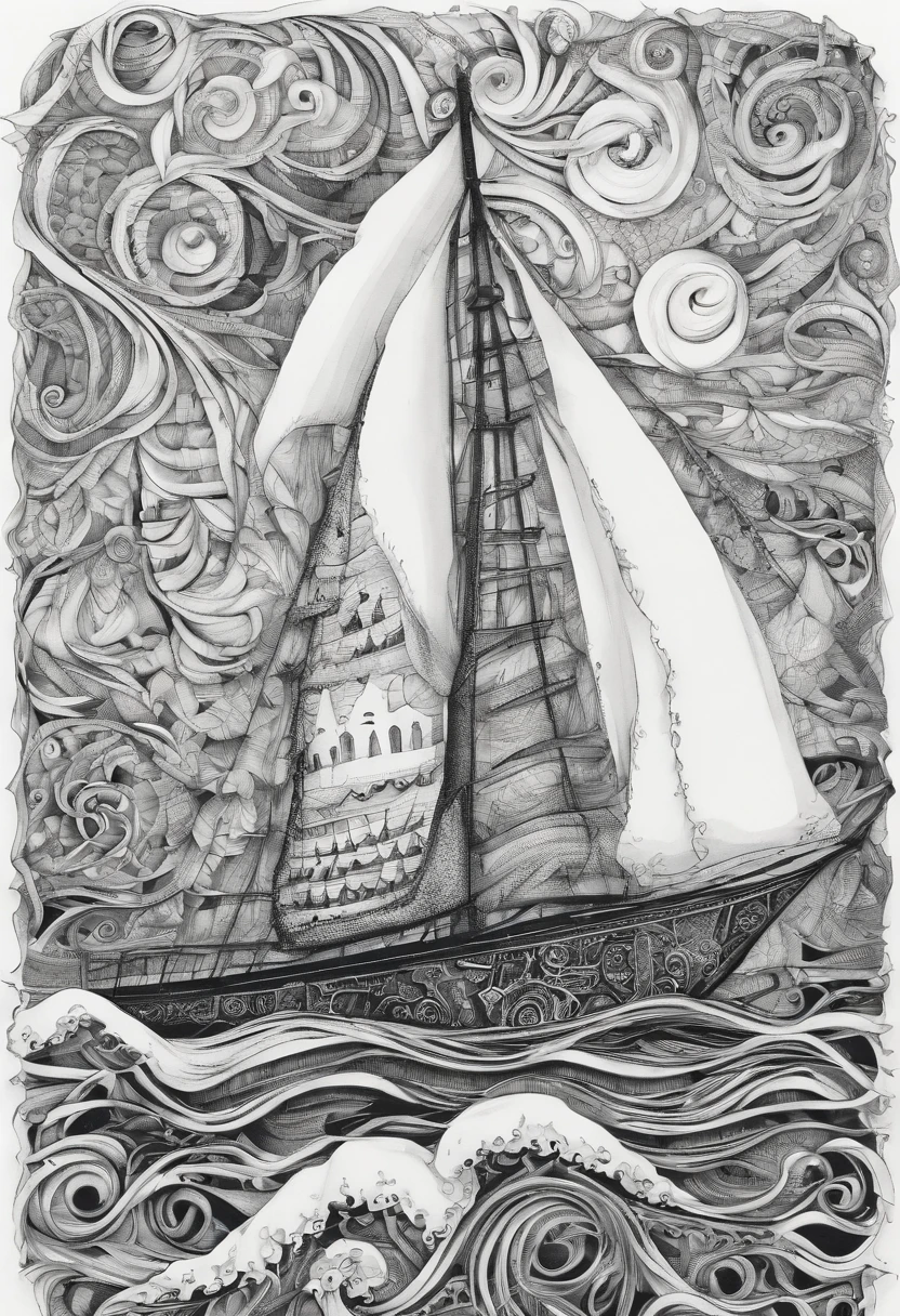 Sail ships, Waves, Riding the waves, das boot，Winding painting