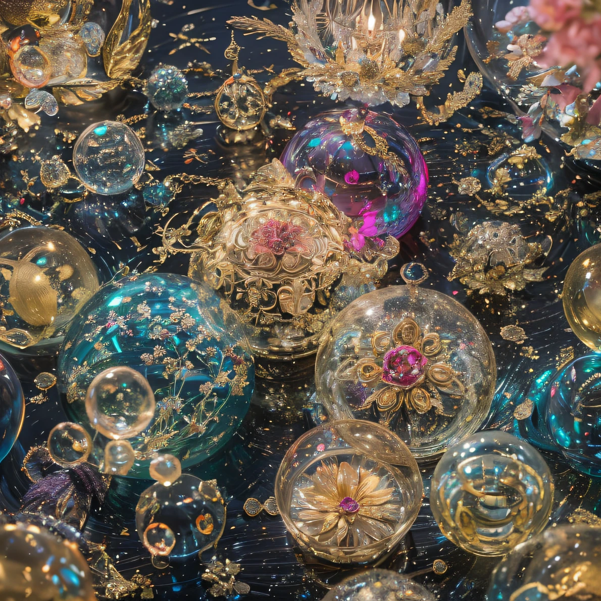 32K（tmasterpiece，k hd，hyper HD，32K）Black fish scales，Flowing bubbles，ponds，zydink， a color， Asian people （water sphere）， （Colorful bubbles）， Combat posture， looking at the ground， Large rolls of rouge bubbles， Flowing black fish scales，Silk platinum crystal headdress， Chinese long-sleeved black gold garment， Water Goddess（Abstract water splash：1.2）， Pink peony flower background，Buble（realisticlying：1.4），Black fish scales，The day is in full swing，The background is pure， A high resolution， the detail， RAW photogr， Sharp Re， Nikon D850 Film Stock Photo by Jefferies Lee 4 Kodak Portra 400 Camera F1.6 shots, Rich colors, ultra-realistic vivid textures, Dramatic lighting, Unreal Engine Art Station Trend, cinestir 800，Large roll bubbles，Flowing bubbles，Colored bubbles that refract light