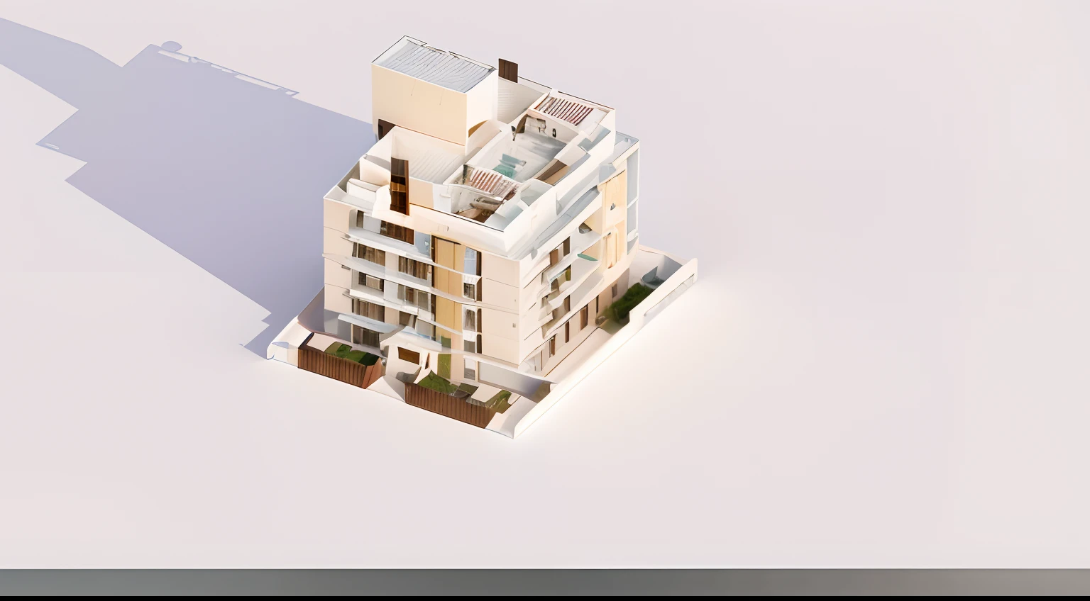Image of a building with a roof and a balcony, complex 3 d render, Complex 3D Rendering, inserido numa mlha urbana