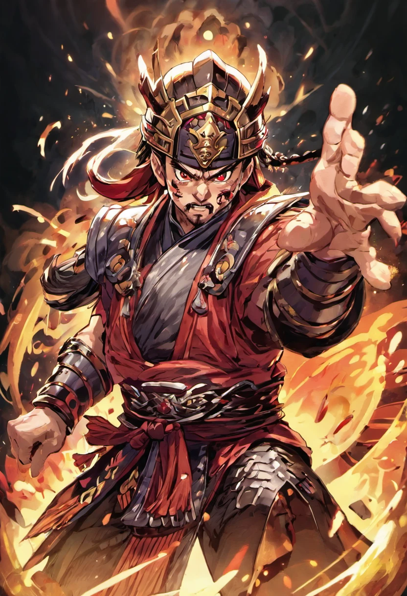 Three Kingdoms killing style:0.2,A meticulous face,Clear face,Full body like,Shogun,Armor,Card background、对称,High picture quality,tmasterpiece,best qualtiy,超高分辨率, style of anime,the soft light