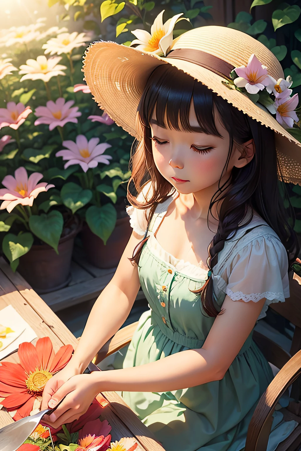 One sunny morning, as Lily was tending to her beloved flowers," - Envision a sun-drenched morning with Lily gently tending to her blooming flowers.