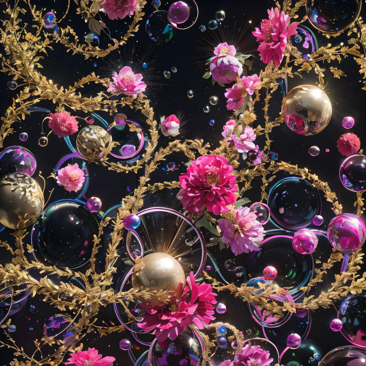 32K(tmasterpiece,k hd,hyper HD,32K)Black sky-braided,Flowing bubbles,ponds,zydink, a color, Asian people (Black sky-braided), (Colorful bubbles), Combat posture, looking at the ground, Large rolls of rouge bubbles,Black sky-braided,Silk platinum crystal tiara, Chinese long-sleeved black gold garment, Black sky-braided(Abstract water splash:1.2), Pink peony flower background,Buble(realisticlying:1.4),Black sky-braided,The day is in full swing,The background is pure, A high resolution, the detail, RAW photogr, Sharp Re, Nikon D850 Film Stock Photo by Jefferies Lee 4 Kodak Portra 400 Camera F1.6 shots, Rich colors, ultra-realistic vivid textures, Dramatic lighting, Unreal Engine Art Station Trend, cinestir 800,Black sky-braided,Flowing bubbles,Colored bubbles that refract light
