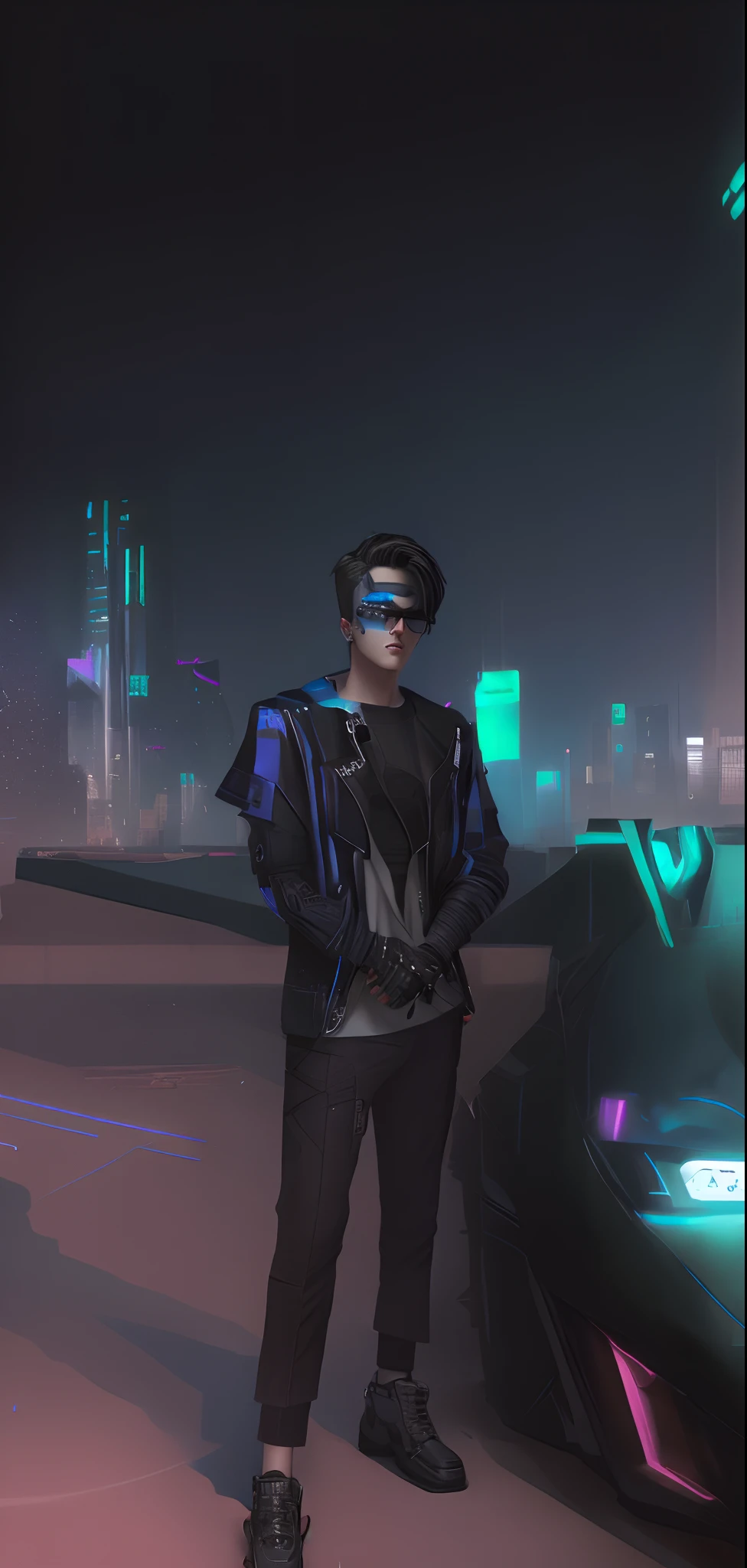 Change background Cyberpunk Handsome boy. Realistic face. 5K ultra realistic. Black glasses. Realistic face.