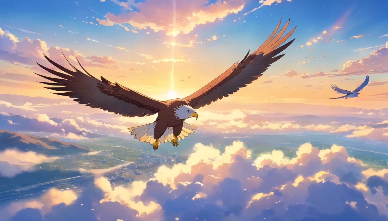Brown eagles fly over the blue sky