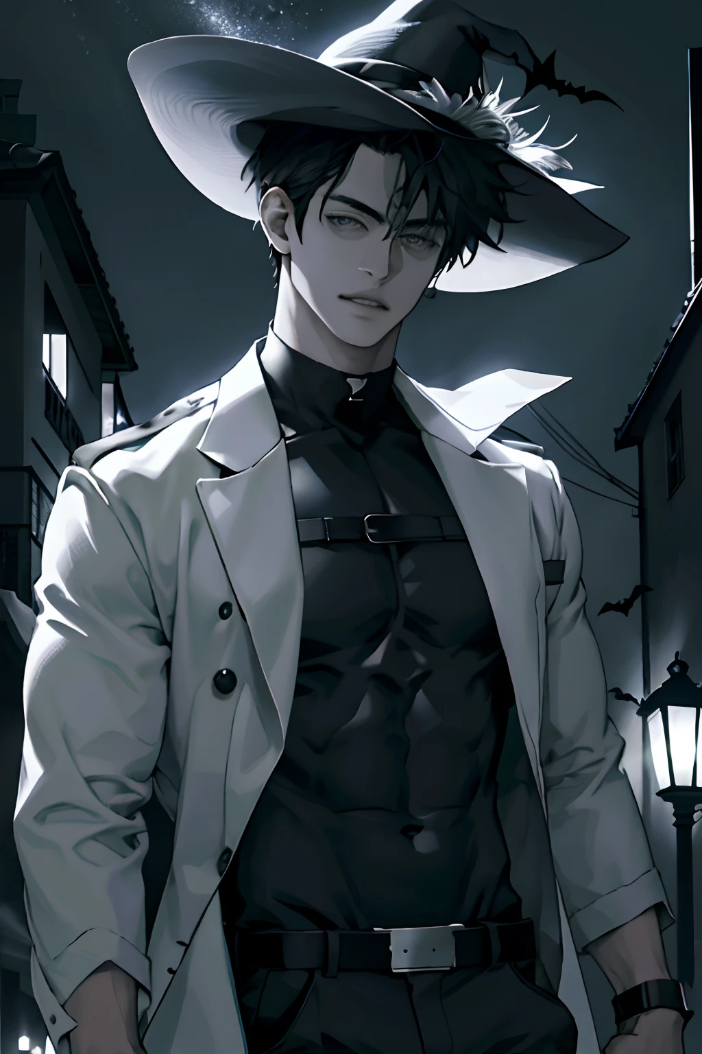 obra maestra, mejor calidad, 1 hombre, Yoo Joonghyuk, 25-years old, alto y musculoso, guapo, ojos finamente detallados, detalles intrincados, mago, disfraz de mago, halloween, sombrero negro con ala puntiaguda, palo de escoba con mango tallado, libro de hechizos con una variedad de hechizos, botellas de pociones con varios ingredientes, taberna decorada con hallowen, bar con bebidas., cuerpo completo, cuerpo definido, cuerpo completo, Impresionante realista, nocturno, RAW photograph, cuerpo definido,maximalismo, Renderizado de octanaje, irreal, 8k, profundidad de campo, Bokeh, ojos grises, Cara sin pelo, tinta negra, 8k, hiperreal, 50mm, Kodak Portra 400, photograph by Martin Schoeller, luz de luna, piel natural, Textura real de la piel