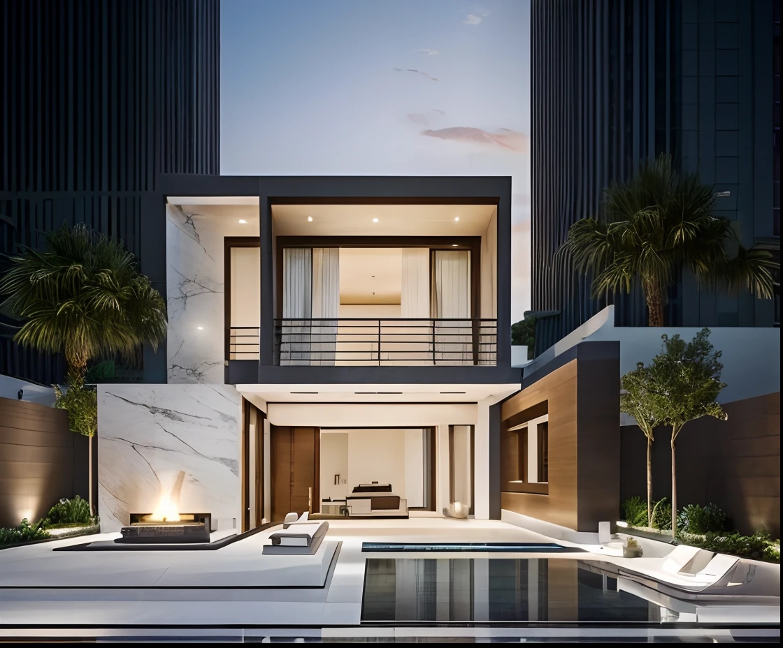 (a modern house:1.1, contemporary architecture:1.1), (villa:1.2), (large size, spacious:1.1), (luxurious:1.1), (minimalist design, clean lines:1.1), (floor-to-ceiling windows:1.1), (open concept:1.1), (high ceilings:1.1), (sleek:1.1), (impressive entrance:1.1), (infinity pool:1.2), (panoramic views:1.1), (luscious greenery:1.1), (meticulous landscaping:1.1), (terrace:1.1), (poolside lounge chairs:1.1), (natural light:1.1), (contemporary furniture:1.1), (indoor-outdoor living:1.1), (spacious bedrooms:1.1), (marble flooring:1.1), (state-of-the-art kitchen:1.1), (minimalistic decor:1.1), (smart home technology:1.1), (impeccable details:1.1), (artistic sculptures:1.1), (modern artworks:1.1), (chic:1.1), (sophisticated:1.1), (elegant:1.1), (warm lighting:1.1), (modern fireplace:1.1), (ocean view:1.1), (cityscape:1.1), (bold color accents:0.9), (seamless indoor-outdoor transition:1.1), (architectural masterpiece:1.2), (meticulous craftsmanship:1.1), (awe-inspiring:1.1), (high-end finishes:1.1), (exquisite design:1.1), (serene atmosphere:1.1), (homely feel:1.1), (exclusivity:1.1)