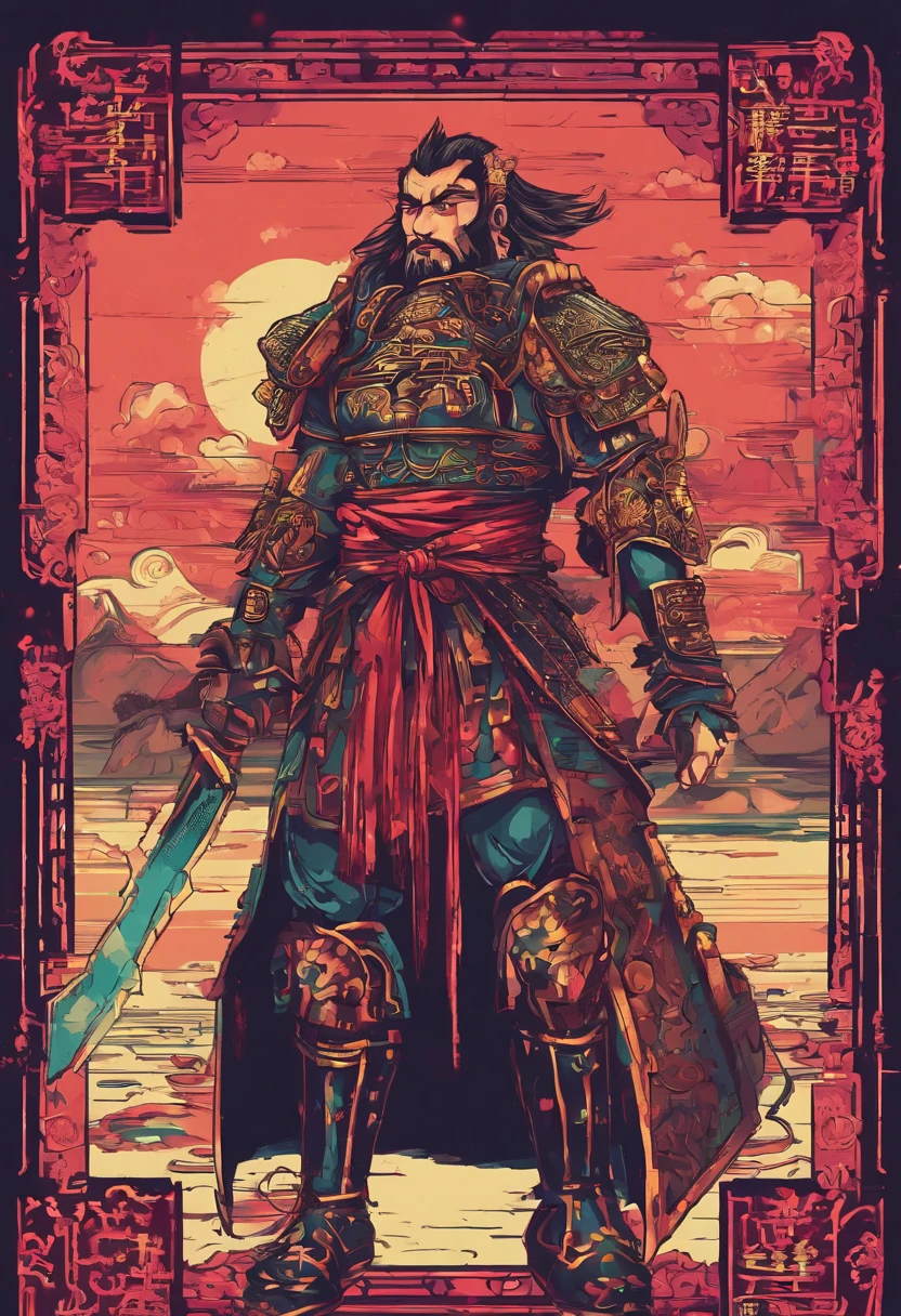 1male people，Three Kingdoms killing style:0.2，A meticulous face，Clear face，Full body like，Shogun，Armor，Card background、对称，High picture quality，tmasterpiece，best qualtiy，超高分辨率, style of anime，the soft light