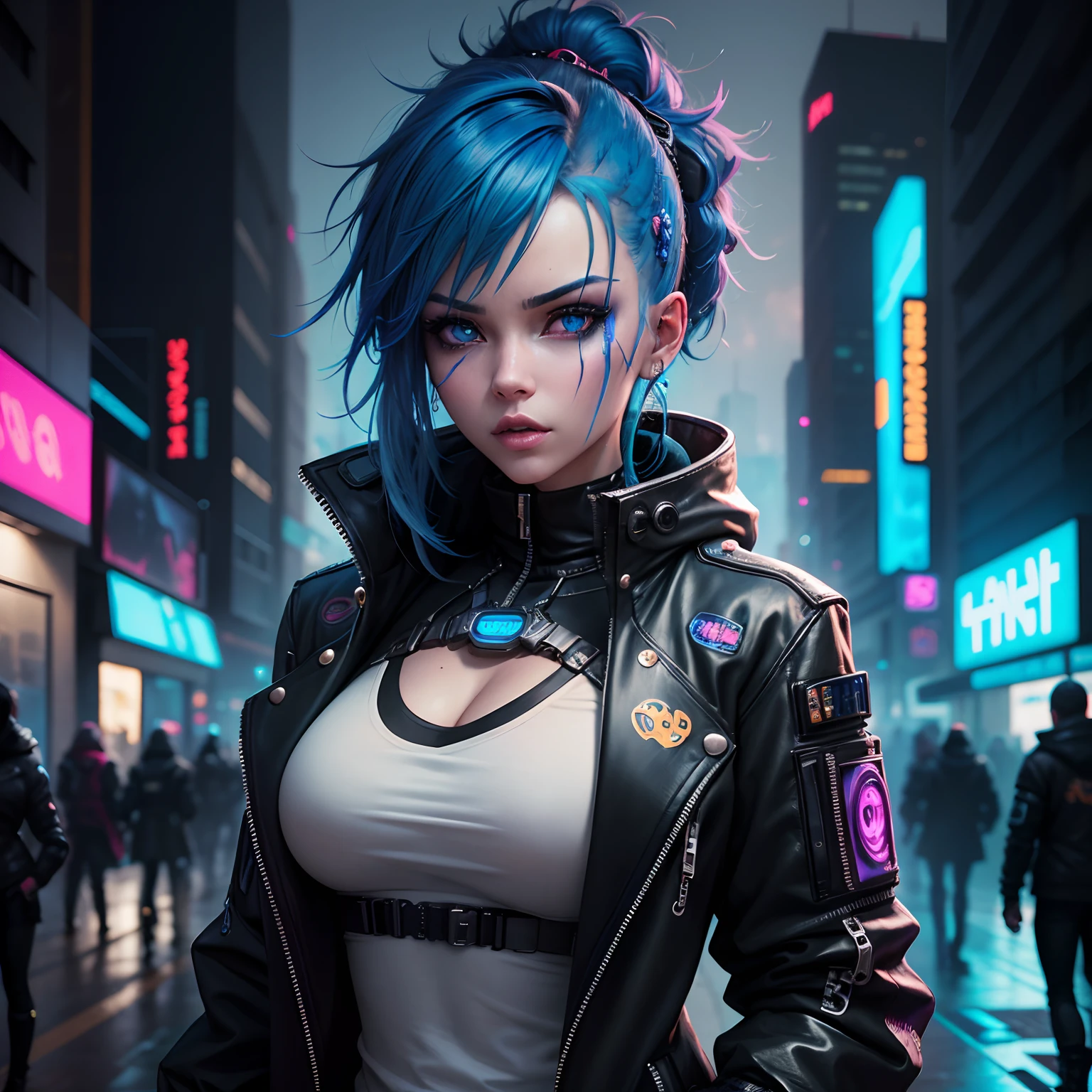 there is a woman with blue hair and a black jacket, beautiful cyberpunk girl face, cyberpunk beautiful girl, hyper-realistic cyberpunk style, cyberpunk angry gorgeous goddess, female cyberpunk anime girl, dreamy cyberpunk girl, cyberpunk art ultrarealistic 8k, the cyberpunk girl portrait, cyberpunk anime girl, beautiful cyberpunk woman model, cyberpunk art style