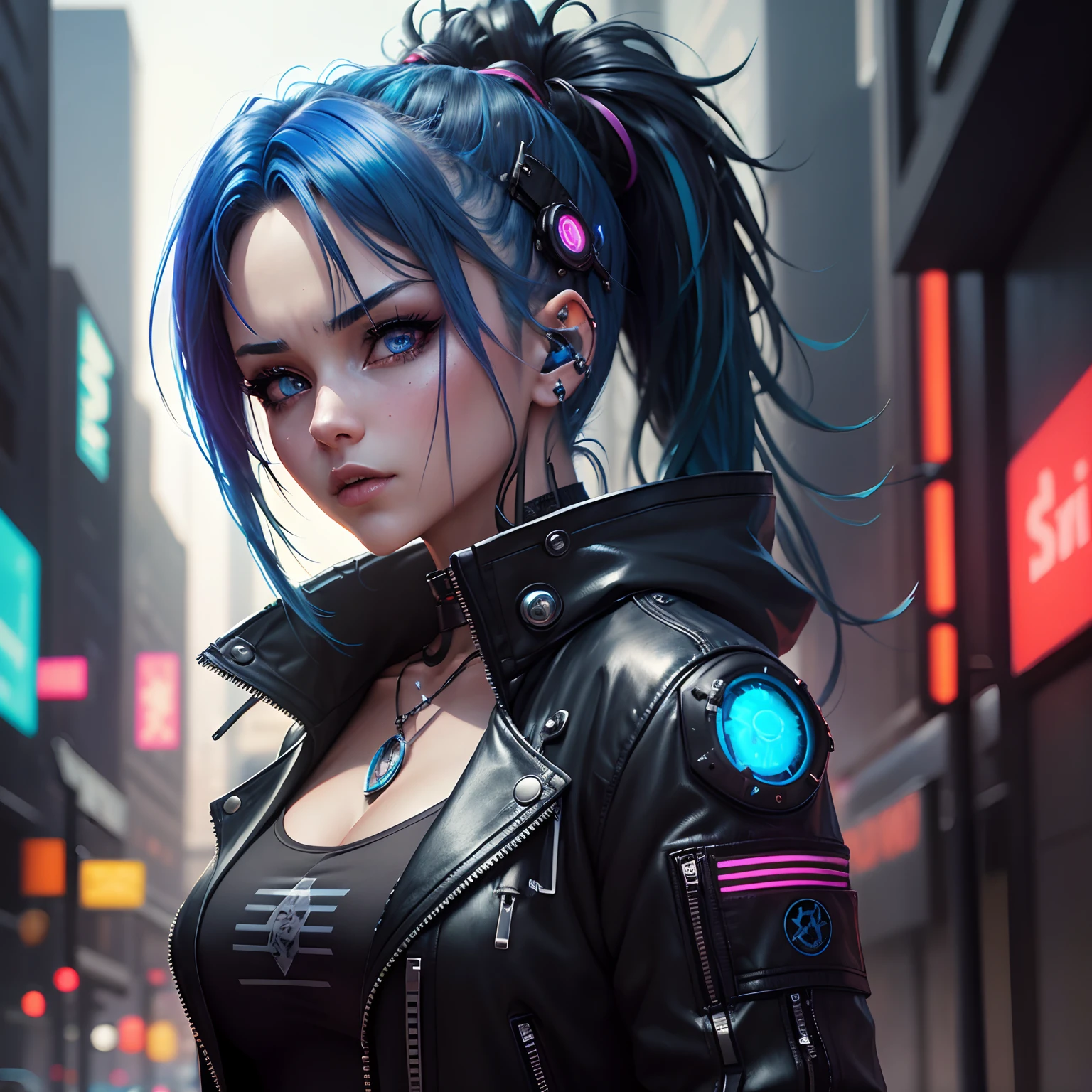 there is a woman with blue hair and a black jacket, beautiful cyberpunk girl face, cyberpunk beautiful girl, hyper-realistic cyberpunk style, cyberpunk angry gorgeous goddess, female cyberpunk anime girl, dreamy cyberpunk girl, cyberpunk art ultrarealistic 8k, the cyberpunk girl portrait, cyberpunk anime girl, beautiful cyberpunk woman model, cyberpunk art style