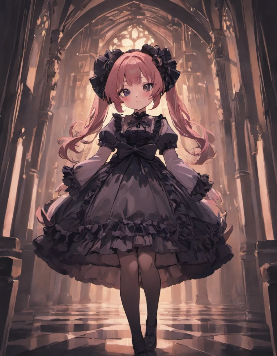 Costume planning theme Halloween, Gothic ta, Gothic, Black-white details, Full body front design, gothic loliirl, loli, lo dressh frill and lace