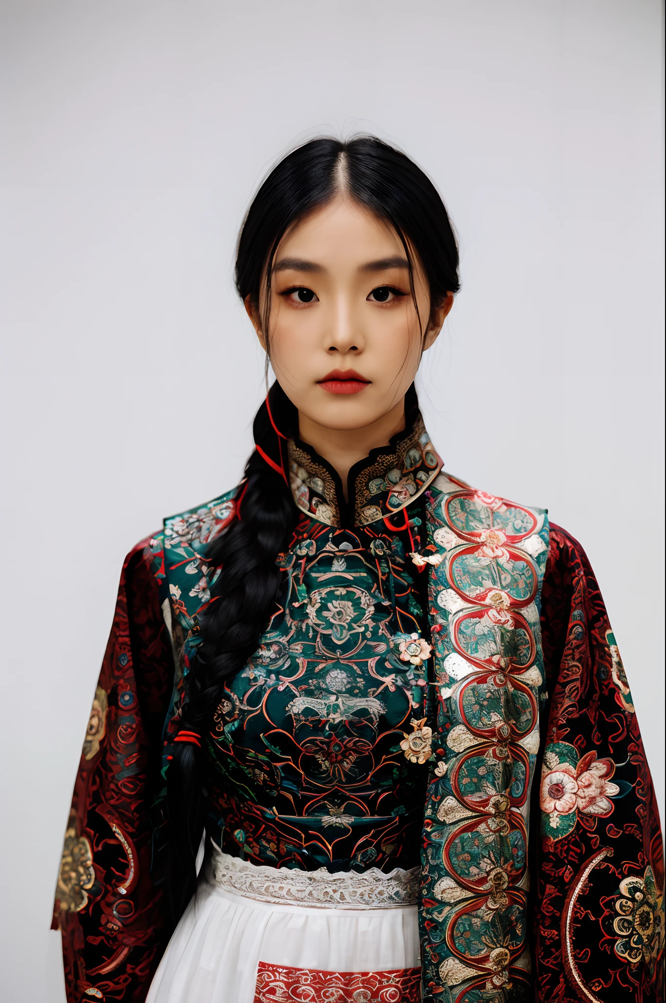 girl02, photographed on a Nikon Z7 II Mirrorless Camera,120mm F/4 wide-angle
girl02, 1girl, solo, long hair, looking at viewer, black hair, long sleeves, braid
a woman wearing a white dress and a black braid with a blue and red pattern on it's neck, Chen Lu, art nouveau fashion embroidered, a character portrait, aestheticism
a woman wearing a black top and red scarf with a red and white design on it's neck, Chen Jiru, art nouveau fashion embroidered, a silk screen, cloisonnism
best quality, masterpiece, ultra detailed, cowboy shot, flowing, 3dmm, ink sketch, color ink, ink rendering, octane render, pastels, rice paper, 1girl, beautiful detailed eyes, (alternate hairstyle), ultra detailed hair, graceful, (charming), (delicate), pretty, cute, lace dress, character in the center of the frame, rhythm, fantasy, looking at viewer,