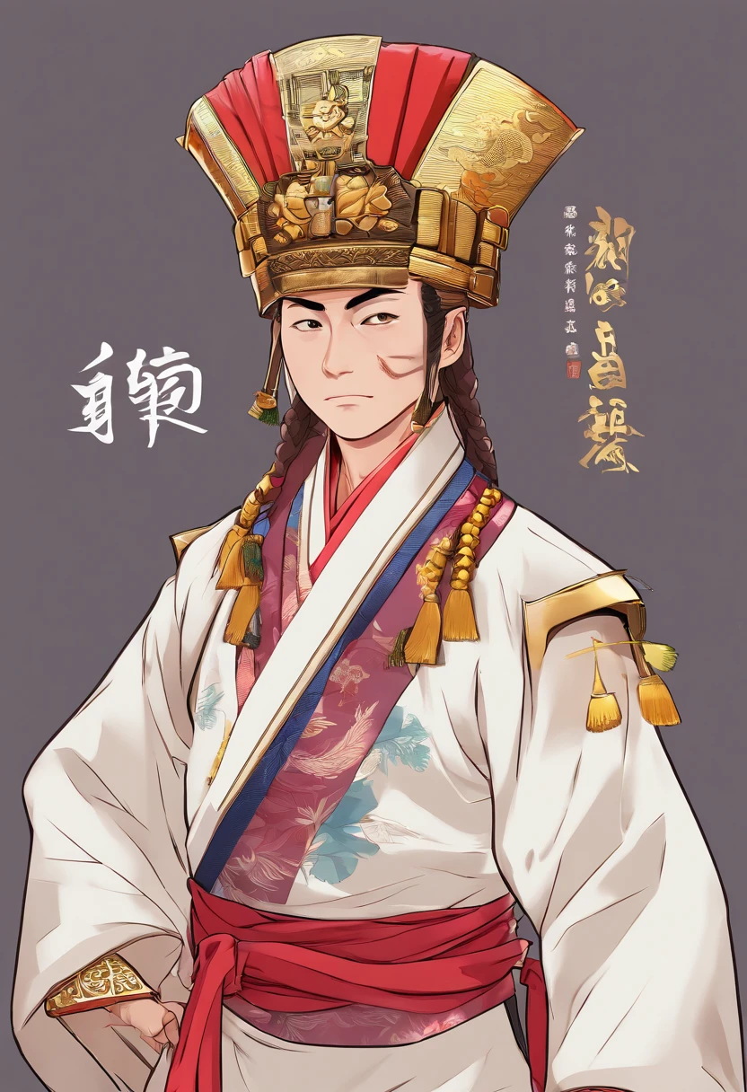 three kingdom, White clothes, Feather fan, White hat，A meticulous face，Clear face，Full body like，Shogun，with black background, High picture quality，tmasterpiece，best qualtiy，超高分辨率