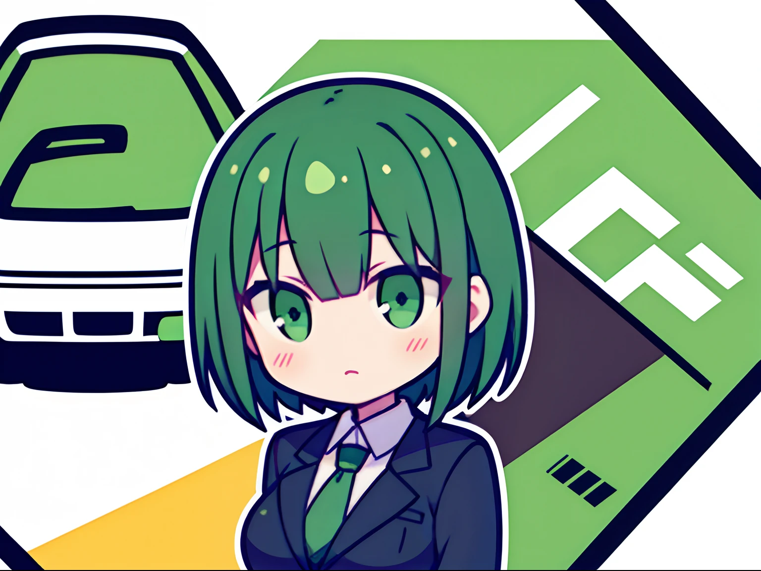 The logo of the car tuning company、Girl in suit with short green and black hair