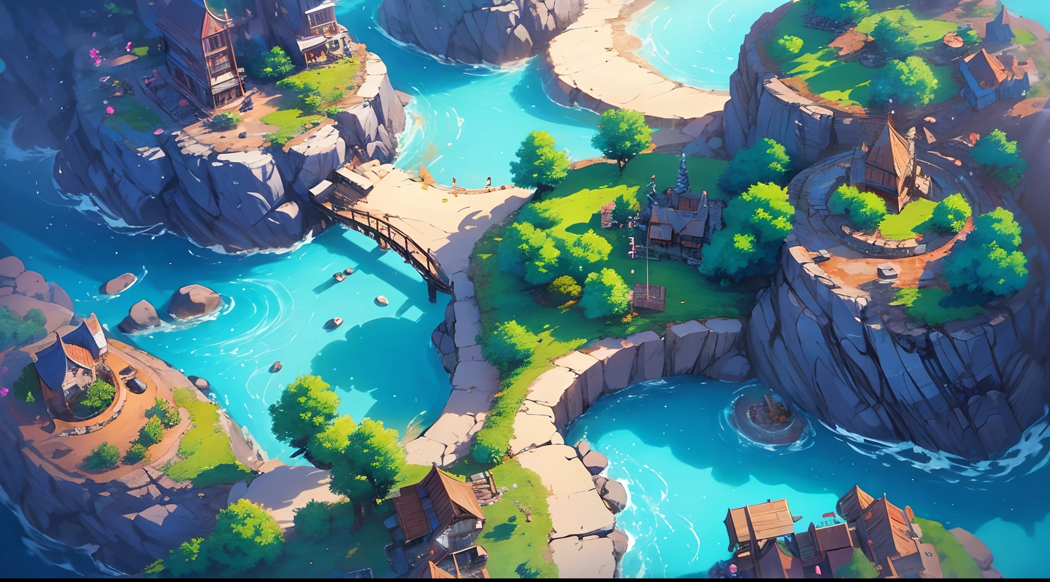 a close up of a small town surrounded by trees and rocks, anime scenery concept art, scenery game concept art, environment design illustration, painted as a game concept art, environment concept art, painterly concept art, background art, 2d game environment design, environment art, anime countryside landscape, environment design, environment and concept art, stylized concept art