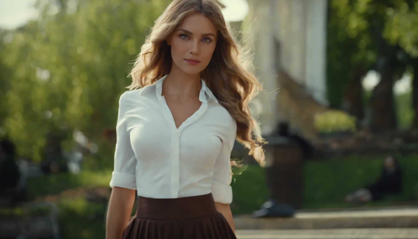 best quality, ultra high res, (photorealistic:1.4), 1girl, button shirt, black skirt, school, dark brown hair, breasts, (blonde hair:1.2), looking at viewer, (highly detailed face:1.1),, (PureErosFace_V1:0.8),tiktok,