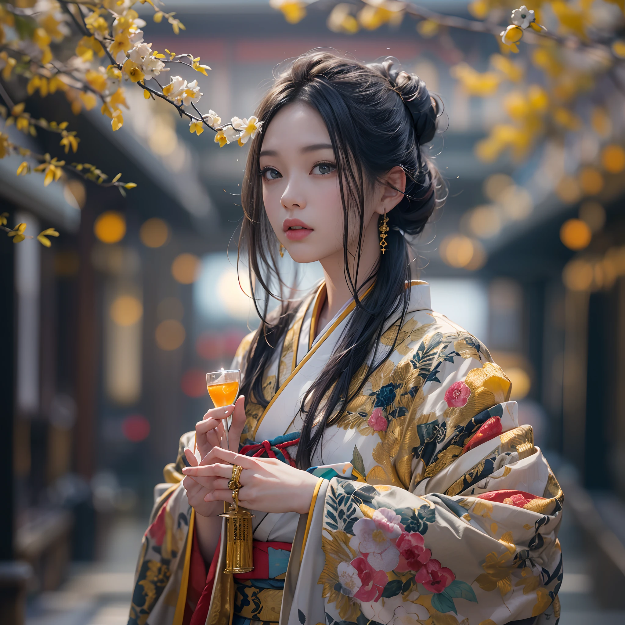 watching at viewers、Background with((ancient city:1.2)And the moon、(dense background:1.5))、BREAK {{{Luxury kimono(Colorful kimono(Detailed golden embroidery,))}}}、face perfect,Depict a beautiful and graceful woman of Japan,poneyTail、Woman with shiny black hair、perfect hand,Heart in the eye。odd eye,full body Esbian,Blur the background with a sickle,((masutepiece)), ((Best Quality))Wallpapers 16K, .Blur the background with a sickle,BREAK,((masutepiece)), ((Best Quality)),epicd(Lige Fries Photography、sony a7、50 millimeters、pores:1.5、Farbe、ultra-detailliert:1.5、film grains:1.4、hyper realisitic:1.5)、octan render、 ultra realistic lifelike textures、masterpiece、unrealengine5、the Extremely Detailed CG Unity 8K Wallpapers、Madly detailed photo、Ultra-realistic light、(Pulitzer Prize for Best Photography、Taylor Wessing Award for Best Photography)