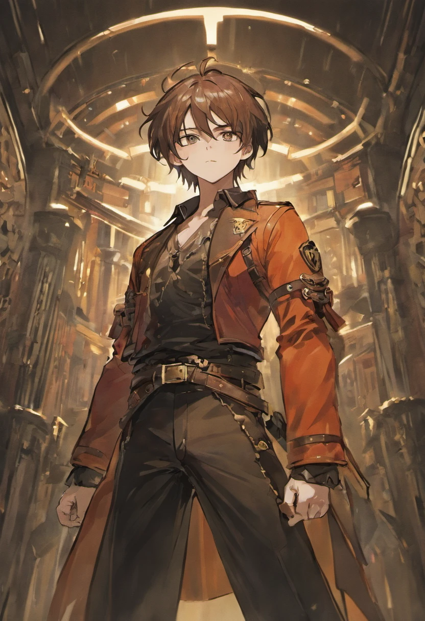 Guerreiro masculino, rosto de osso, sem camisa, wearing leather pants, belt with a skull buckle, vestindo pulseiras e ombreiras de espeto, segurando uma espada com detalhes de caveira.