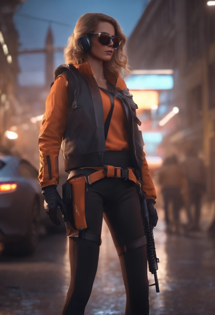 ((high quality)), ((masterpiece)), 8k, 2girls, cars, light rays, extremely detailed CG unity 8k wallpaper, cg game, looking at viewer, gloves, boots, full body, watch , computer, mask, drone, holding gun, headphones, jacket, bag, backpack, cameltoe, neon