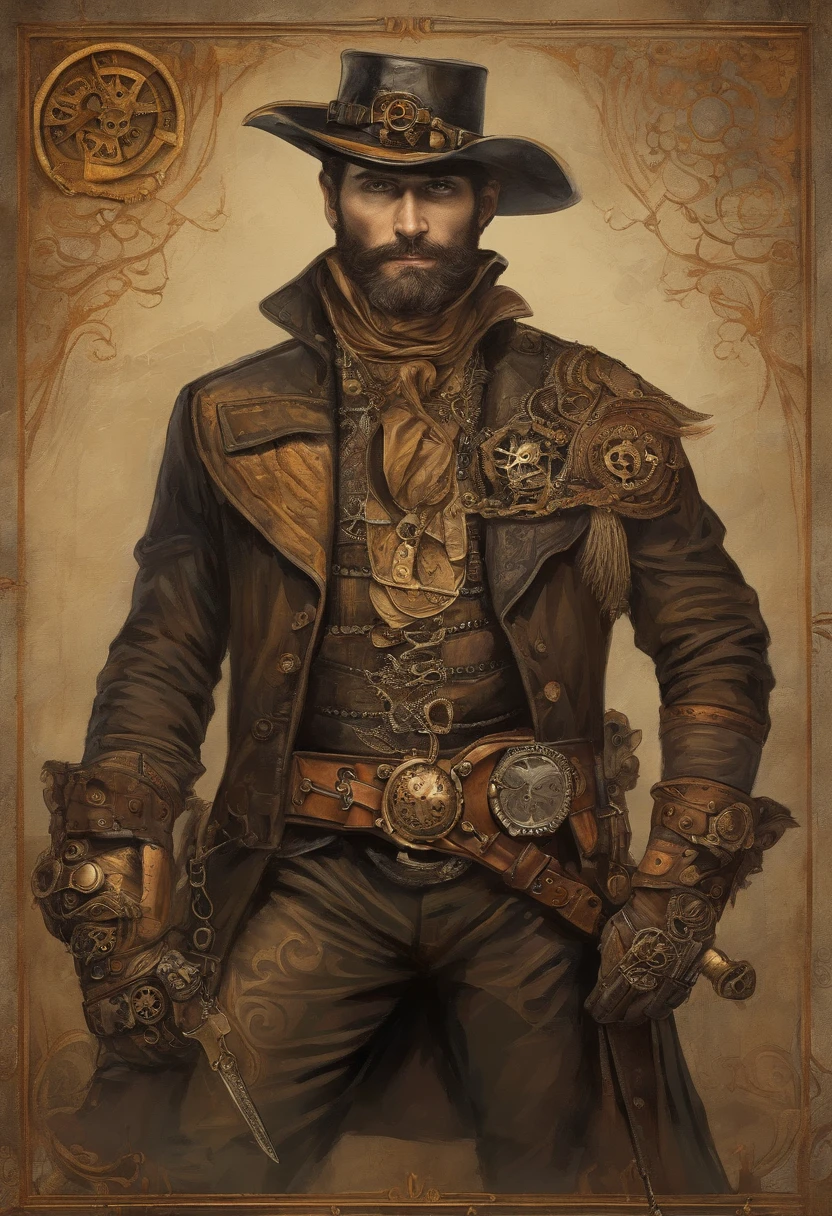 Guerreiro masculino, rosto de osso, sem camisa, wearing leather pants, belt with a skull buckle, vestindo pulseiras e ombreiras de espeto, segurando uma espada com detalhes de caveira.
