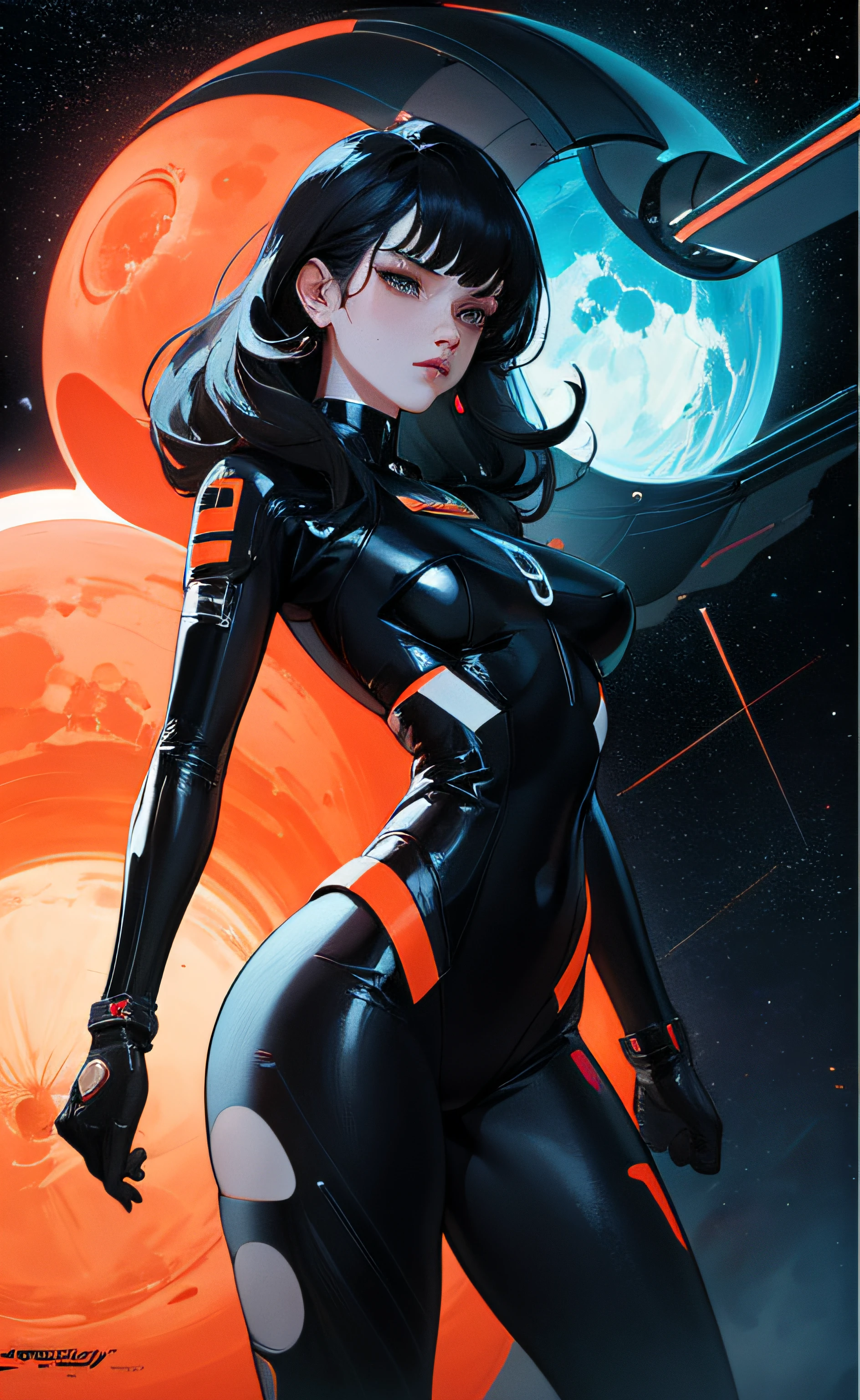 space thriller movie poster, masterpiece, best quality, 1 girl, sexy, erotic, (Bauhaus, shapes, lines, abstract:1.1) in the style of drew struzan,