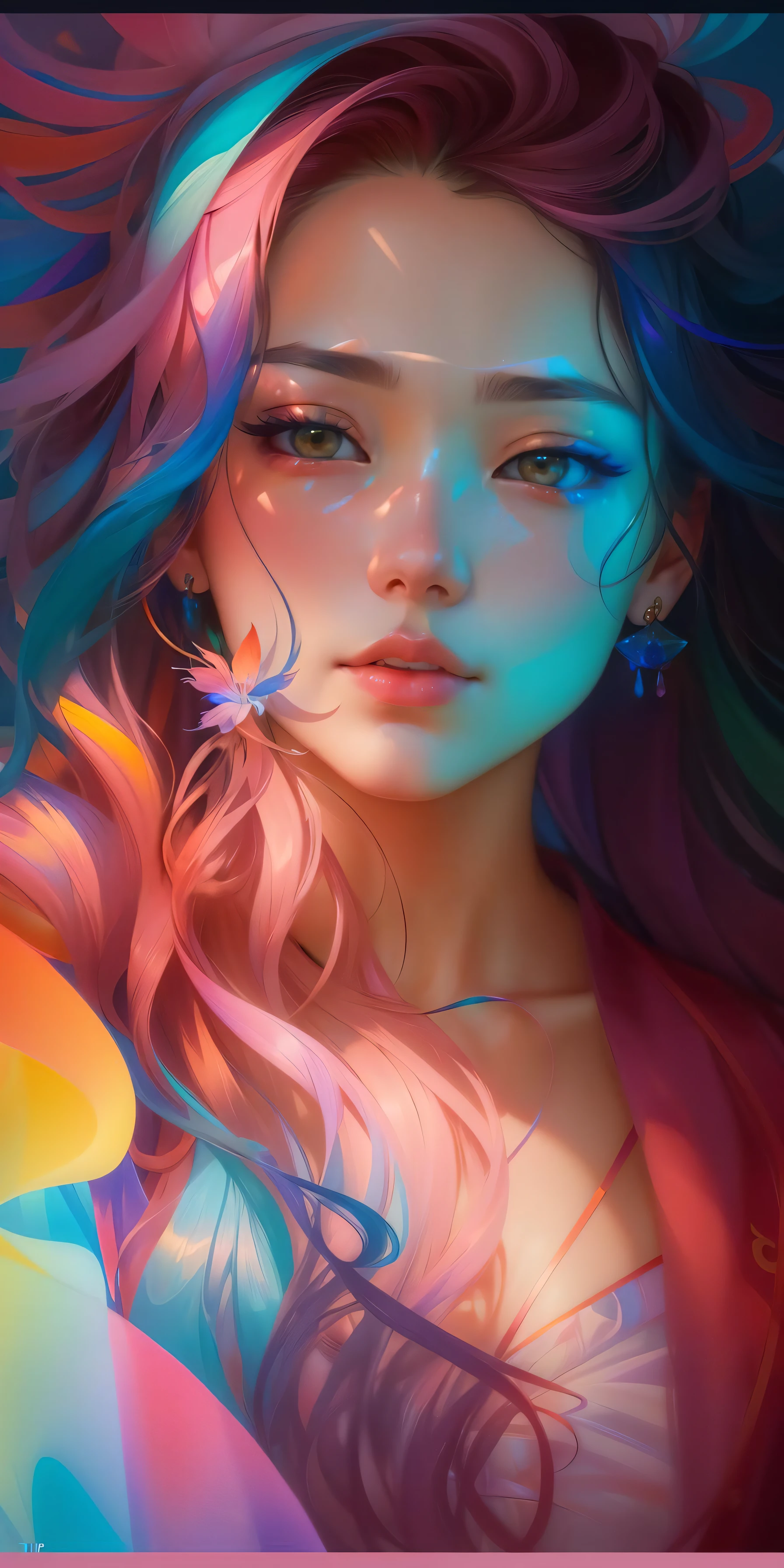 Sexy Girl,一人in, Portraiture,in __*/Location/*__,Gradient Color,long wavy hair, __*/ hair, Realistic, (masterpiece,Highest quality,Bottom Style)