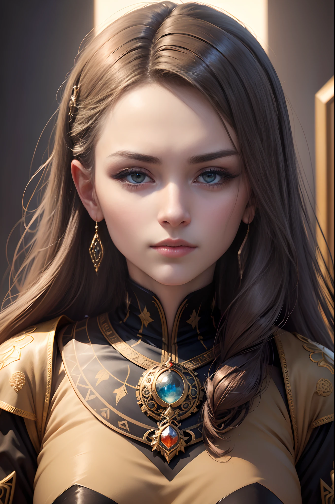 Breathtakingly beautiful portrait of the empress featuring symmetrical eyes and face, Render in 8k using Octane rendering technology. The artwork is a masterpiece of intricate art, With spectacular cinematic quality and smoothness, Sharp details. Lighting is carefully crafted in a studio setting, It will be an ultra-realistic image showing the artist's proficiency. This artwork is trending on art stations. artist name: Oleg Shcherba, John K. Vollmer, Einar Martinsen