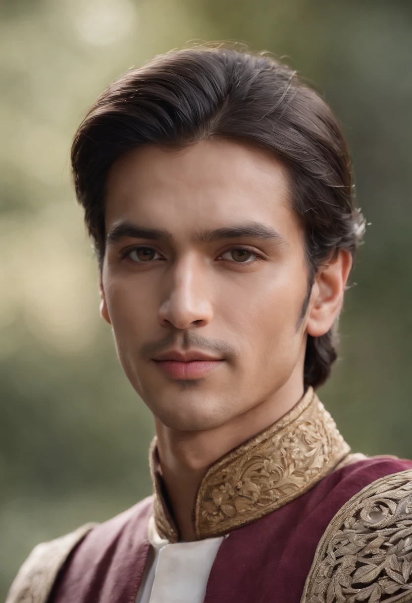 a charming portrait of a beautiful and handsome prince in the land of Pasundan from the Pajajaran kingdom, with an elegant and dignified gaze, masterpiece, the best quality, (detailed face, detailed ayes, detailed skin texture, ultra-detailed body), realistic, 4k textures, HDR, best 8k, insane details, intricate details, hyperdetailed, hyper quality, great detail, ultra-detailed, soft cinematic light
