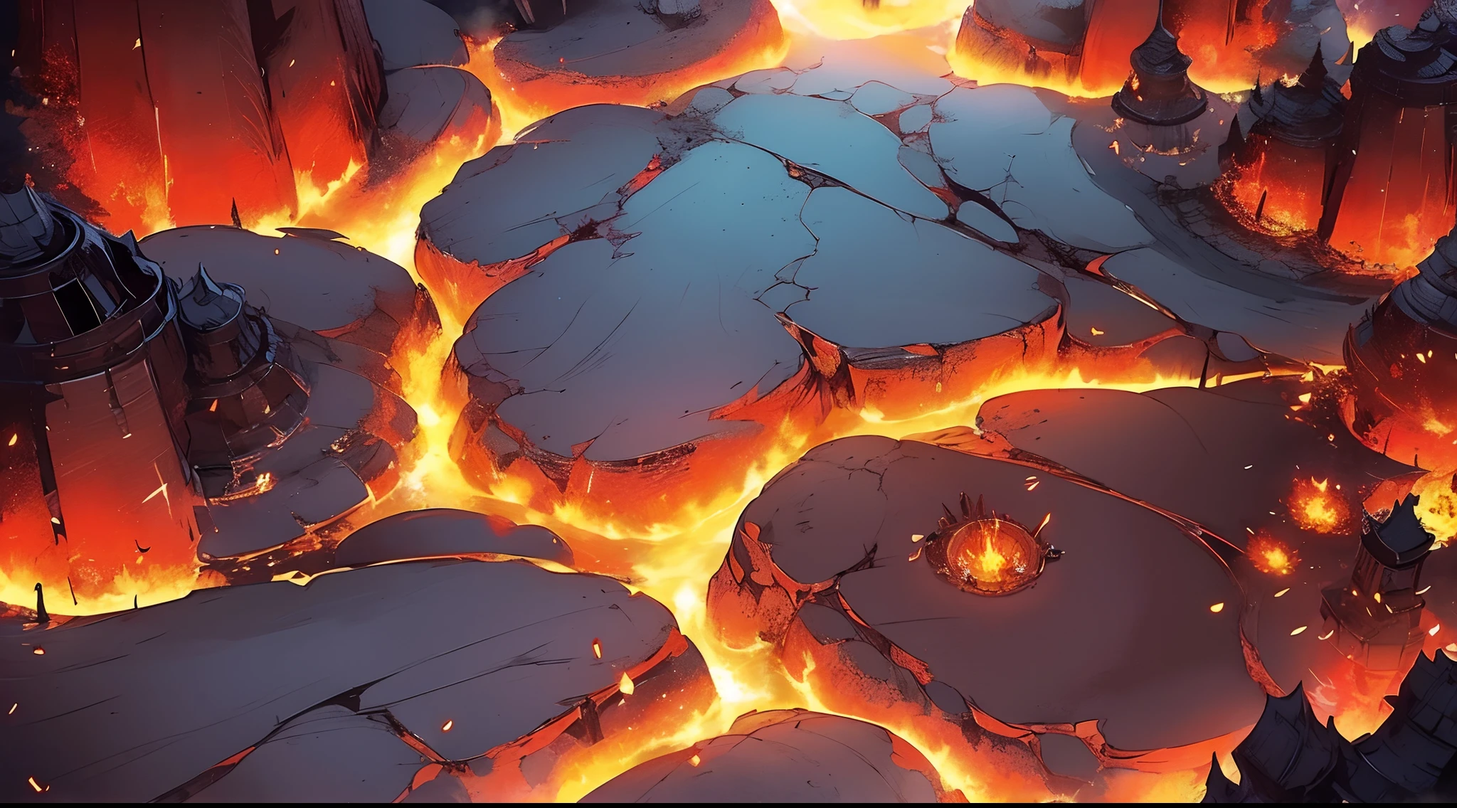 close up view of hell surrounded by burning flames and rocks, anime scenery concept art, game scenery concept art, environmental design illustration, painted as game concept art, environmental concept art, painter concept art, background art, 2d game environment design, environmental art , anime hellscapes, environmental design, environmental and concept art, stylized concept art