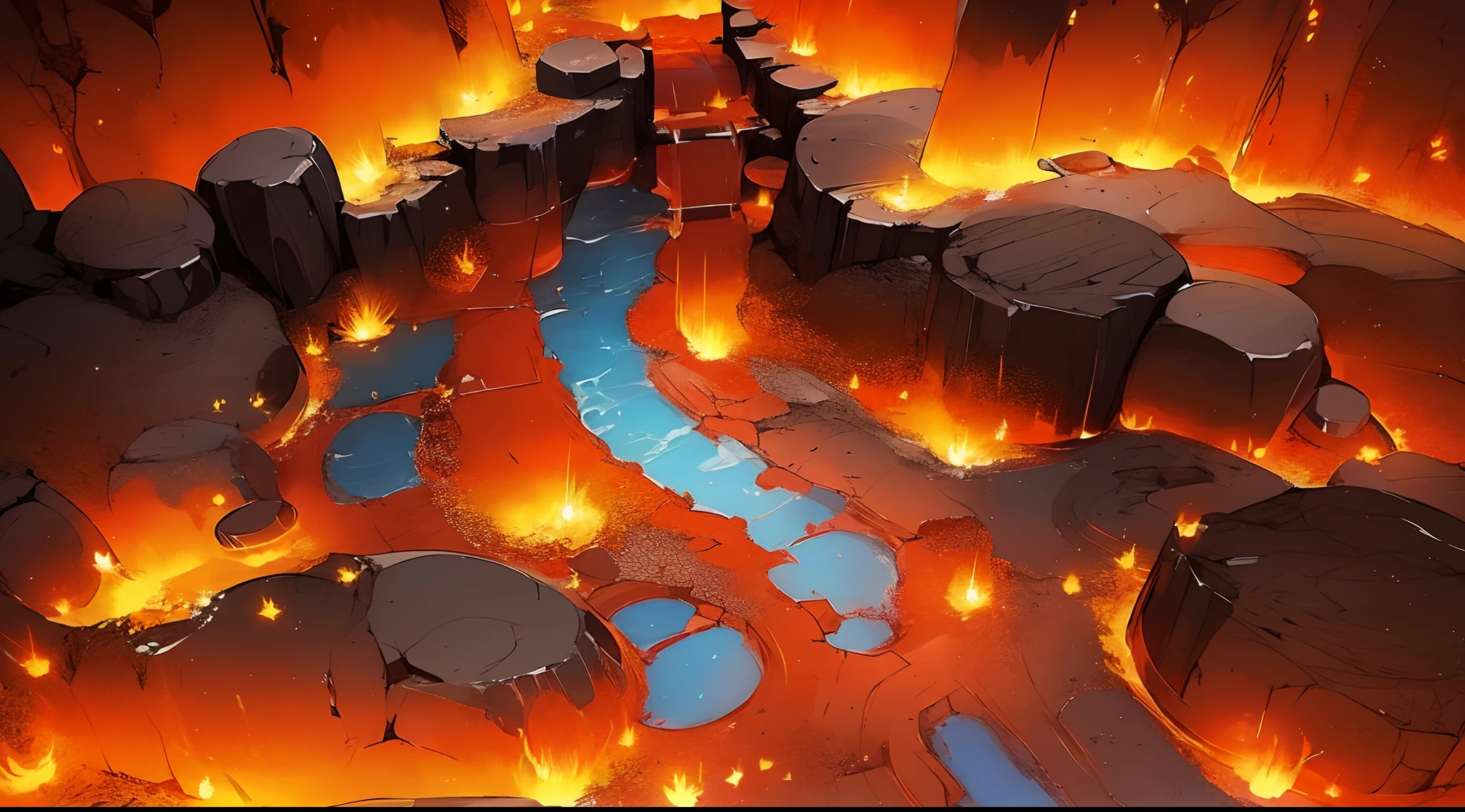 close up view of hell surrounded by burning flames and rocks, anime scenery concept art, game scenery concept art, environmental design illustration, painted as game concept art, environmental concept art, painter concept art, background art, 2d game environment design, environmental art , anime hellscapes, environmental design, environmental and concept art, stylized concept art