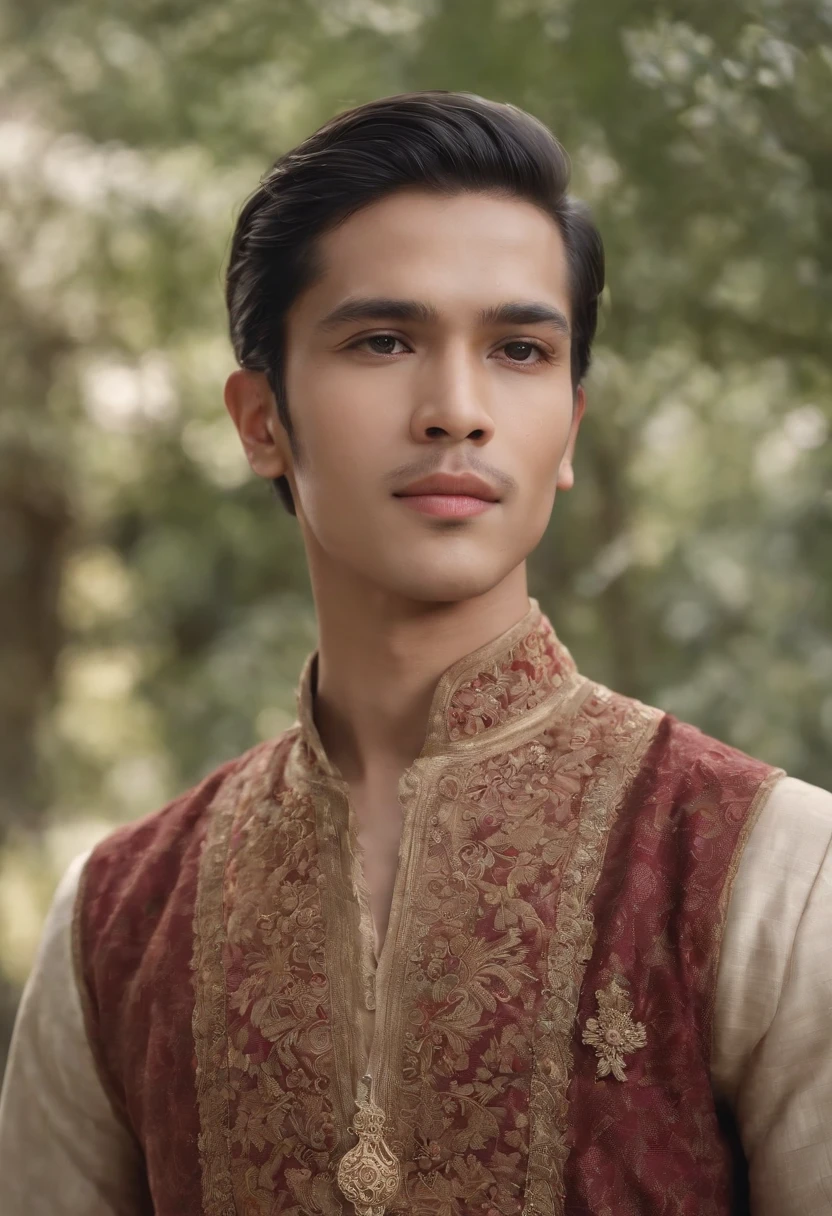 1male, a prince from the Pajajaran kingdom, with an elegant and dignified gaze, Sundanese ethnicity, ancient java, masterpiece, the best quality, (detailed face, detailed ayes, detailed skin texture, ultra-detailed body), realistic, 4k textures, HDR, best 8k, insane details, intricate details, hyperdetailed, hyper quality, great detail, ultra-detailed, soft cinematic light