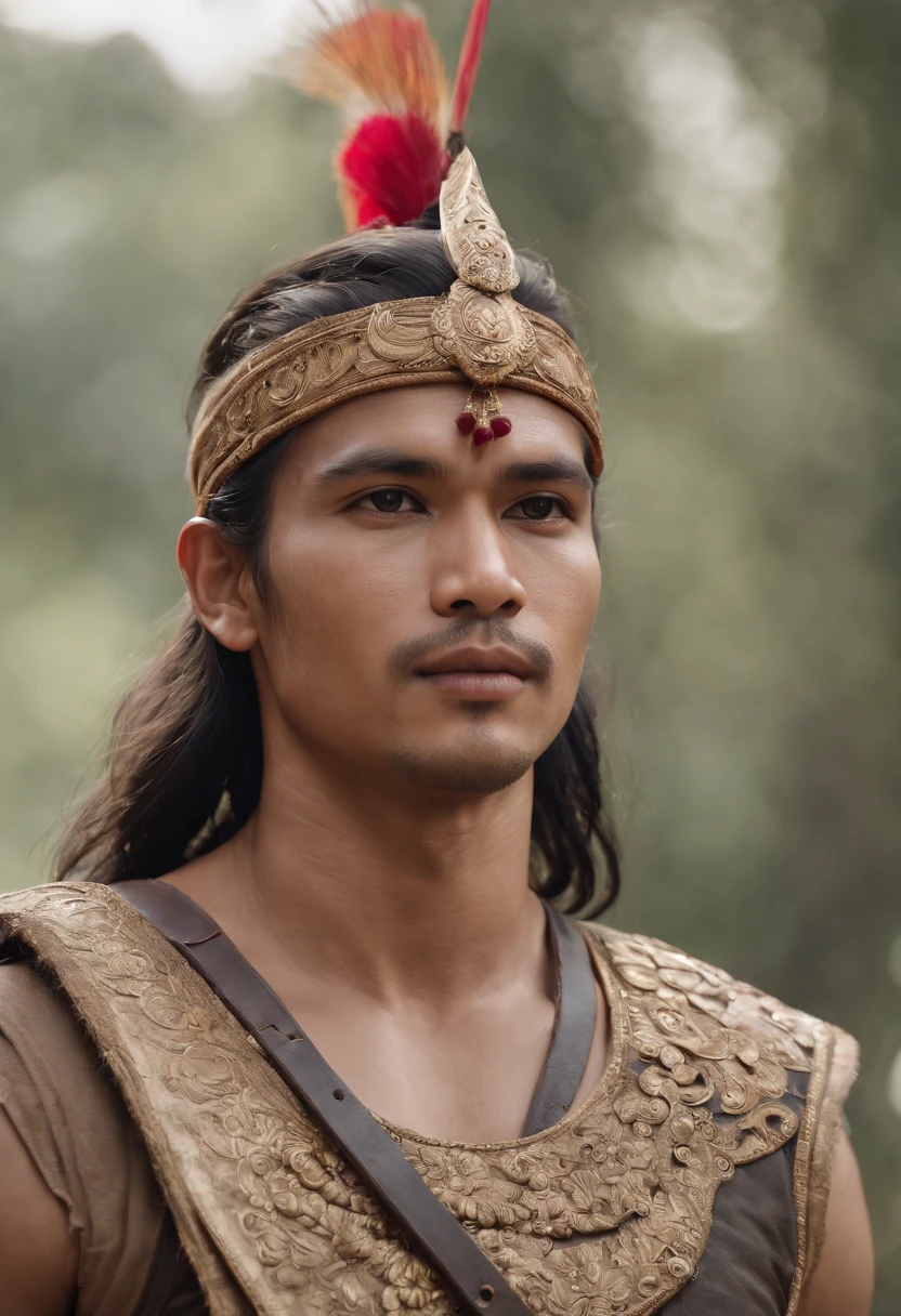 1male, Sundanese ethnicity, ancient java, a warrior from the Pajajaran kingdom, with an elegant and dignified gaze, masterpiece, the best quality, (detailed face, detailed ayes, detailed skin texture, ultra-detailed body), realistic, 4k textures, HDR, best 8k, insane details, intricate details, hyperdetailed, hyper quality, great detail, ultra-detailed, soft cinematic light