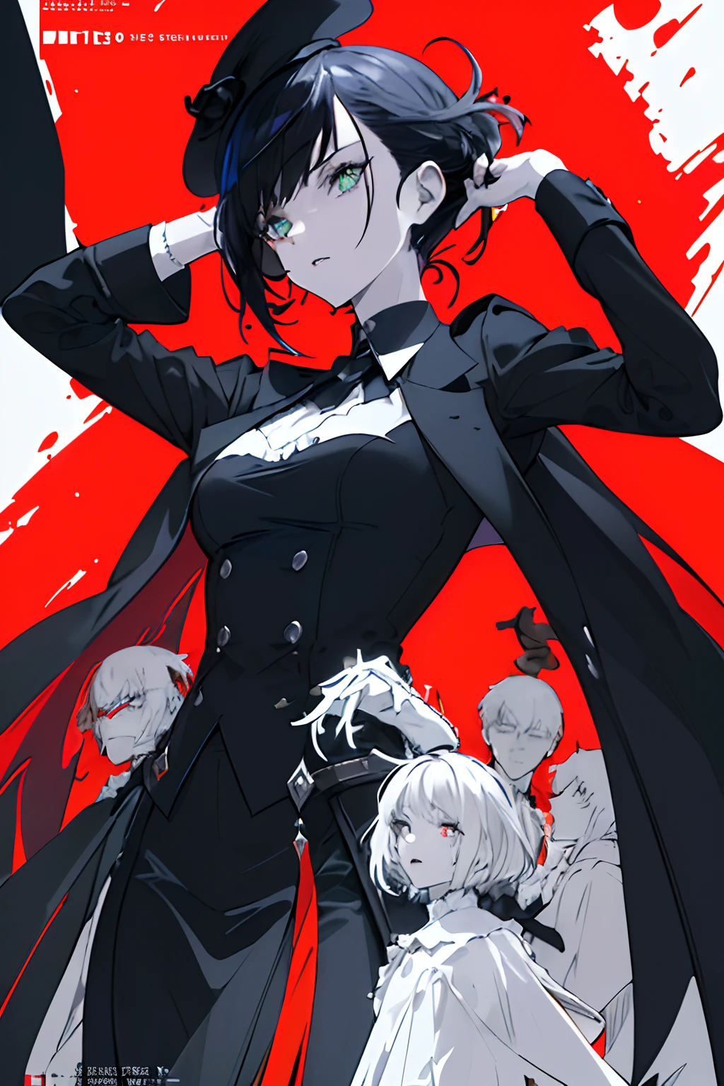 ((((dramatique))), (((graveleux))), (((intense))) affiche du film mettant en vedette une jeune femme cheveux noirs courts et yeux verts comme personnage central. She stands confidently in the center of the poster, dressed in an elegant outfit, dark academia, with a determined expression on his face. The background is dark and gritty, with a sense of danger and intensity. Le texte est audacieux et accrocheur, with a catchy slogan that adds to the overall feeling of drama and excitement. The color palette is mostly dark with splashes of bright colors, giving the poster a dynamic and visually striking appearance, tachi-e (magazine:1.3), (style de couverture:1.3), fashionable, femme, vibrant, tenue, pose, avant, colourfull, dynamique, background, elements, confiant, expression, maintien, statement, accessoire, majestueux, rolled up, autour, toucher, scene, texte, couverture, gras, accrocheur, titre, elegant, police, accrocheur, titre, plus grand, frappant, moderne, tendance, focus, mode,
