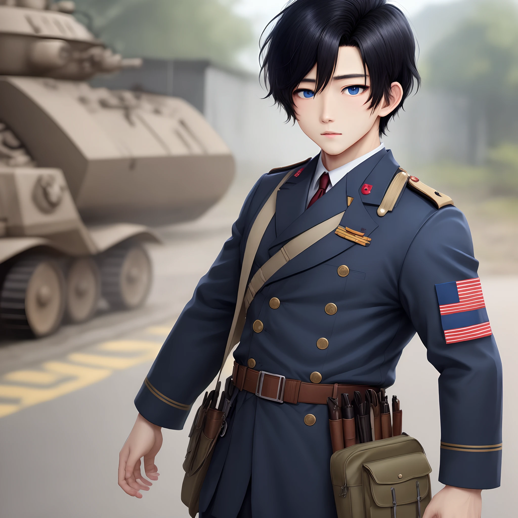Black hair, blue eyes, japenes ww2 uniform, boy