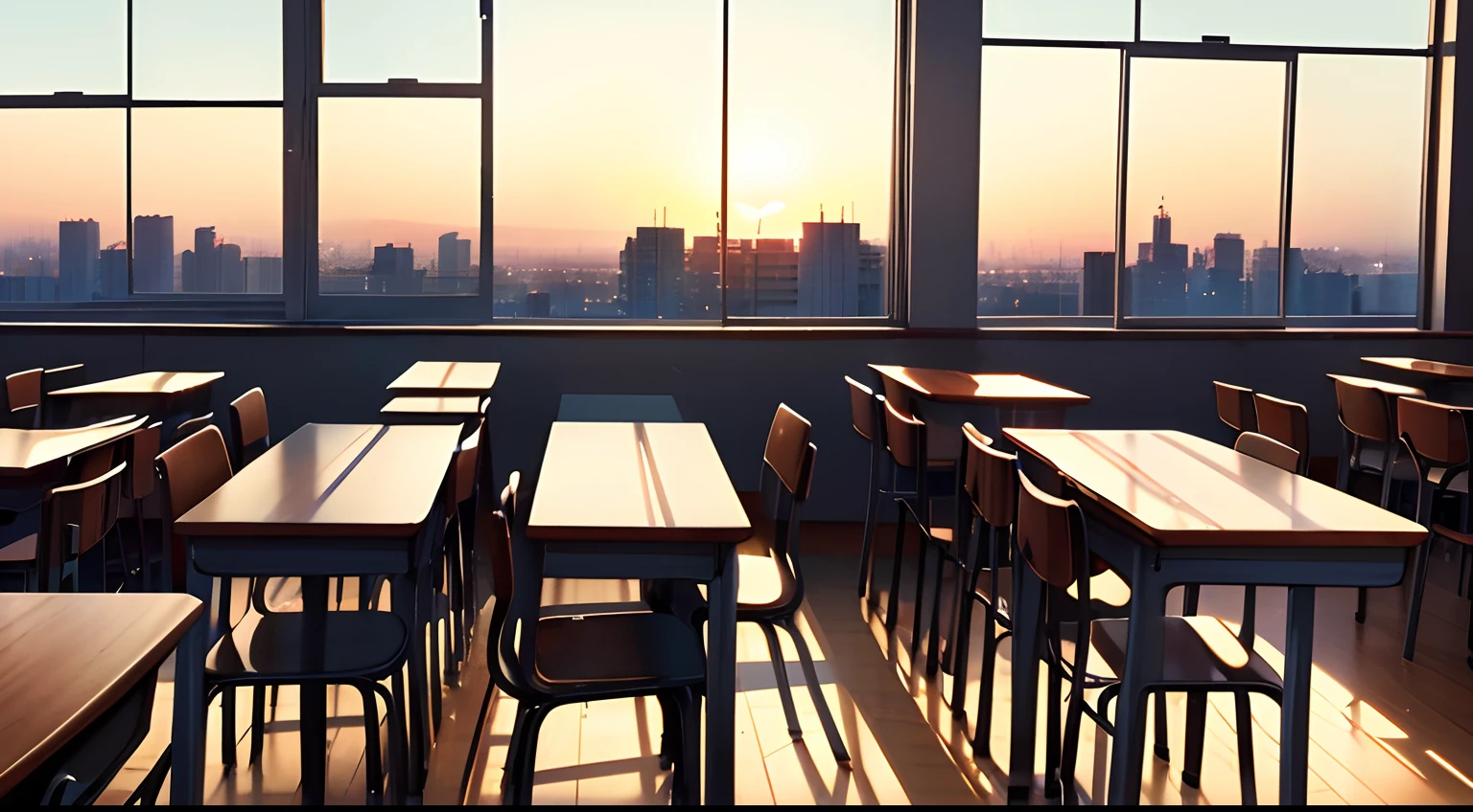 a lot of junior high school students, classroom, wooden tables and chairs, windows,(anime style),(CG), atmospheric perspective, masterpiece,((from side)), accurate, ((best quality)), high quality, super detail, high details, anatomically correct, highRes, 1080p