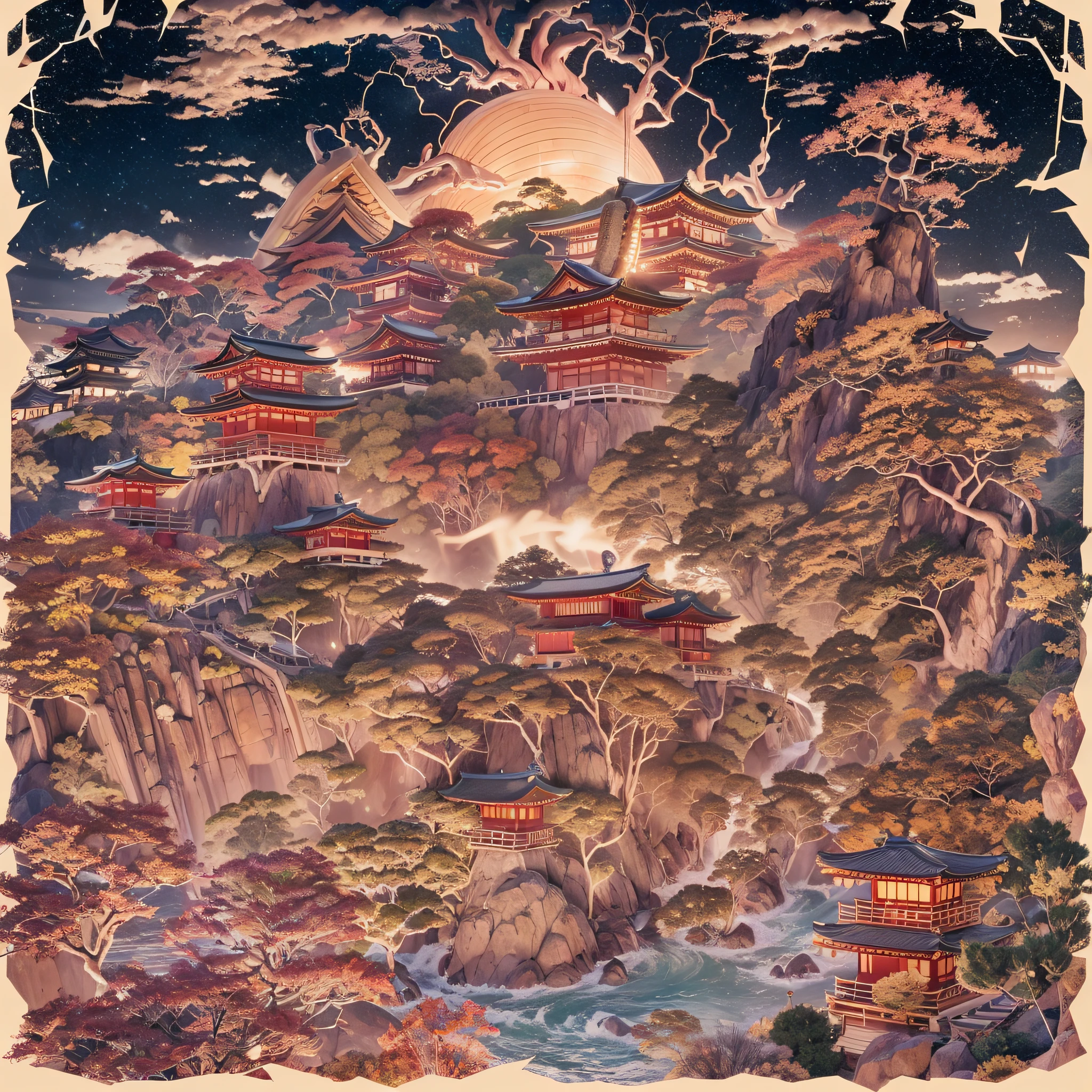 masutepiece, Raw photo,High resolution,Best Quality,High Definition, perfect-composition, 16 K,Cinematic lighting,japanese god々is the creator of the earth,myth,Japan Shoki,Scientific basis and imagination,dream,Mystical landscape,Deities々Frolic of,