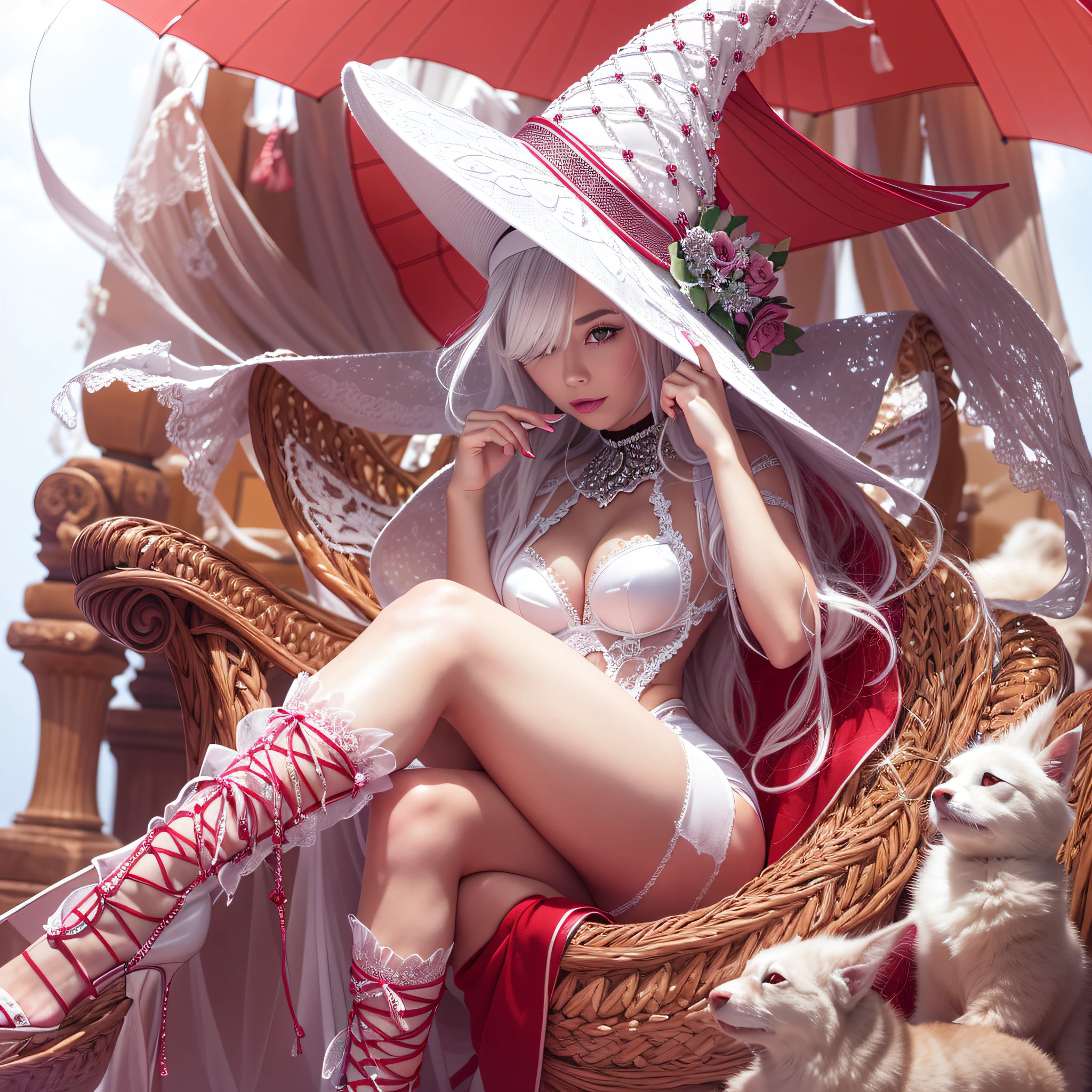 1girl in, maturefemale, masutepiece, mistress, Goddess,White Witch Hat,Sitting