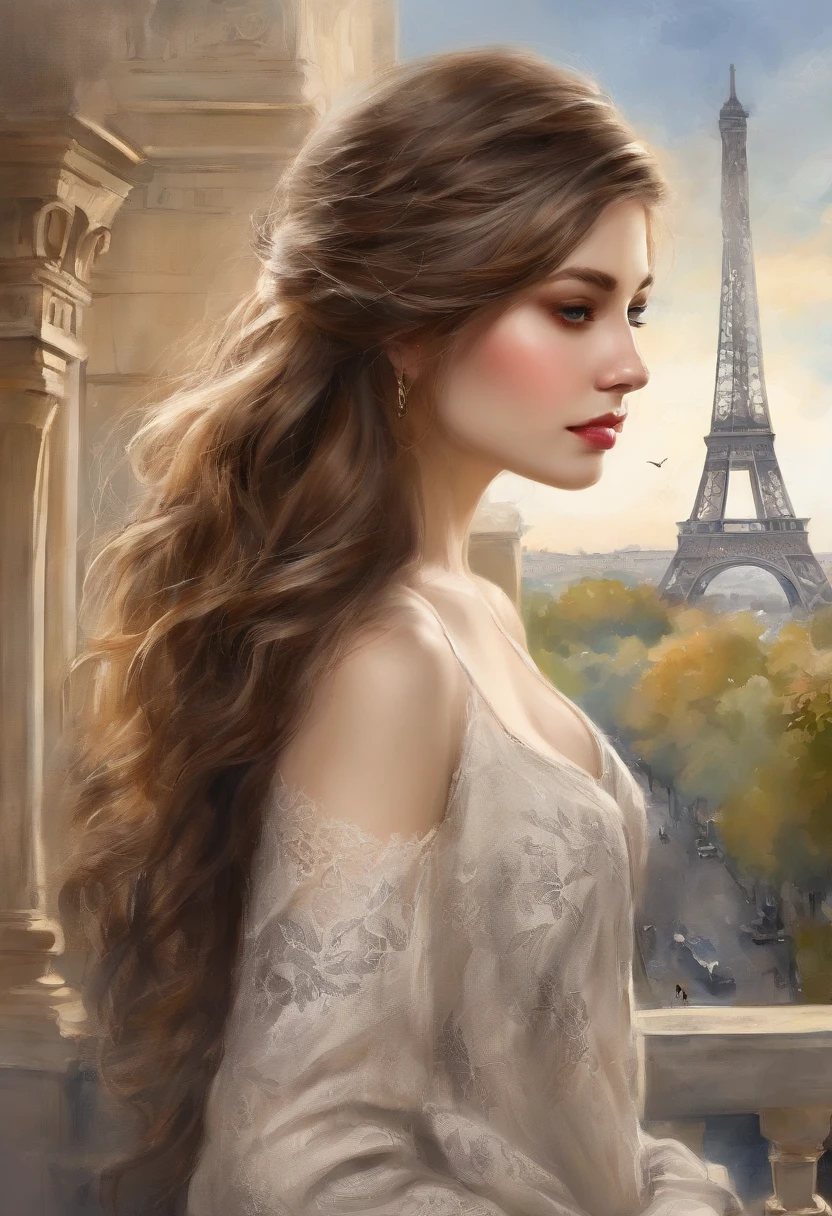 (8K、top-quality、masterpiece:1.2)、 (realisitic、Photorealsitic:1.37)、 ultra-detailliert、DJSODA、 1 girl in、full bodyesbian、Wearing a turtleneck sweater and skinny jeans、Standing in the streets of Paris with the Eiffel Tower in the background, Beautiful detailed sky、night, dark, moon, beatiful detailed eyes、 (length hair:1.2)、 Floating Hair Novafrog Style、